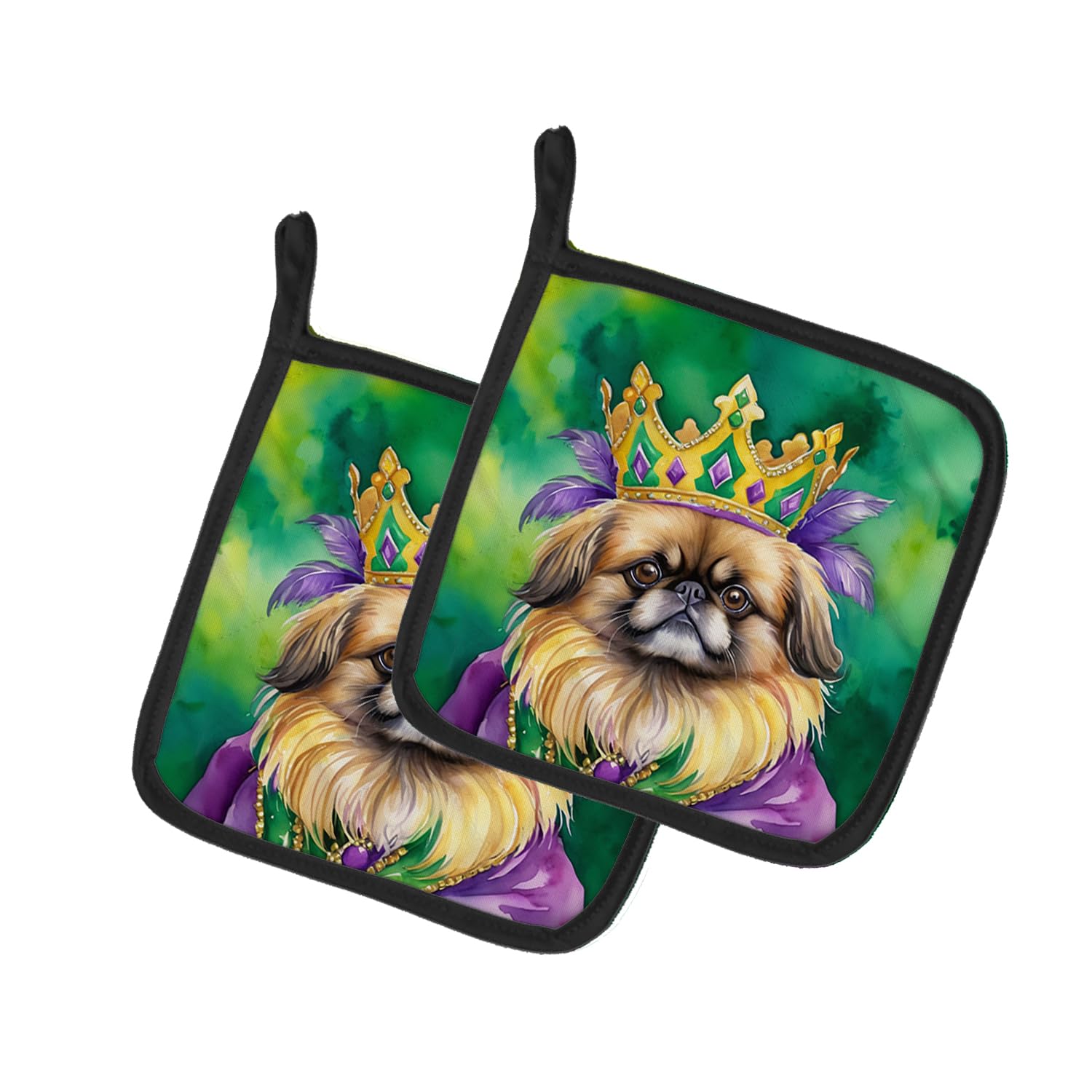 Carolines Treasures Pekingese King of Mardi Gras Pair of Pot Holders Kitchen Heat Resistant Pot Holders Sets Oven Hot Pads for Cooking Baking BBQ, 7 1/2 x 7 1/2
