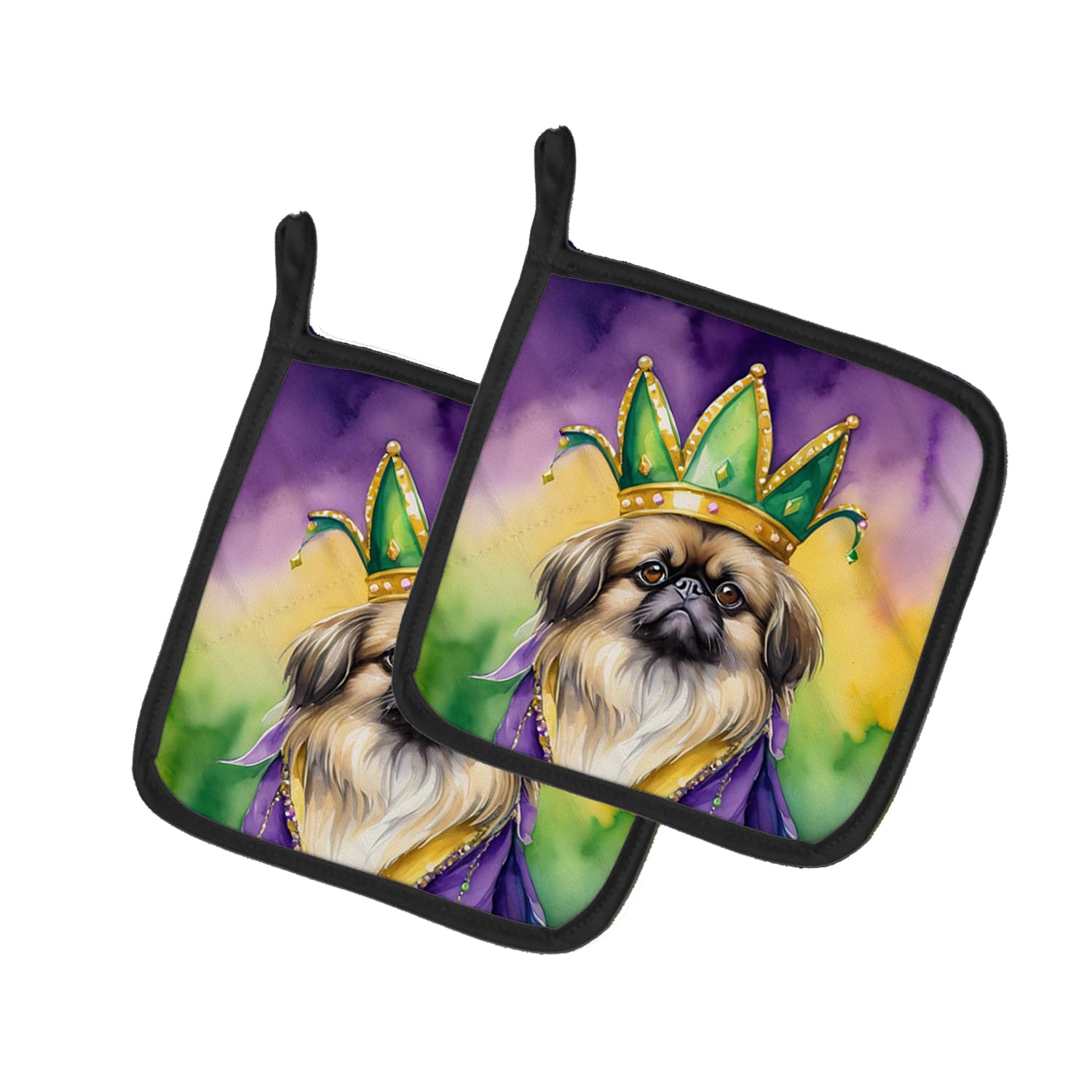 Carolines Treasures Pekingese King of Mardi Gras Pair of Pot Holders Kitchen Heat Resistant Pot Holders Sets Oven Hot Pads for Cooking Baking BBQ, 7 1/2 x 7 1/2