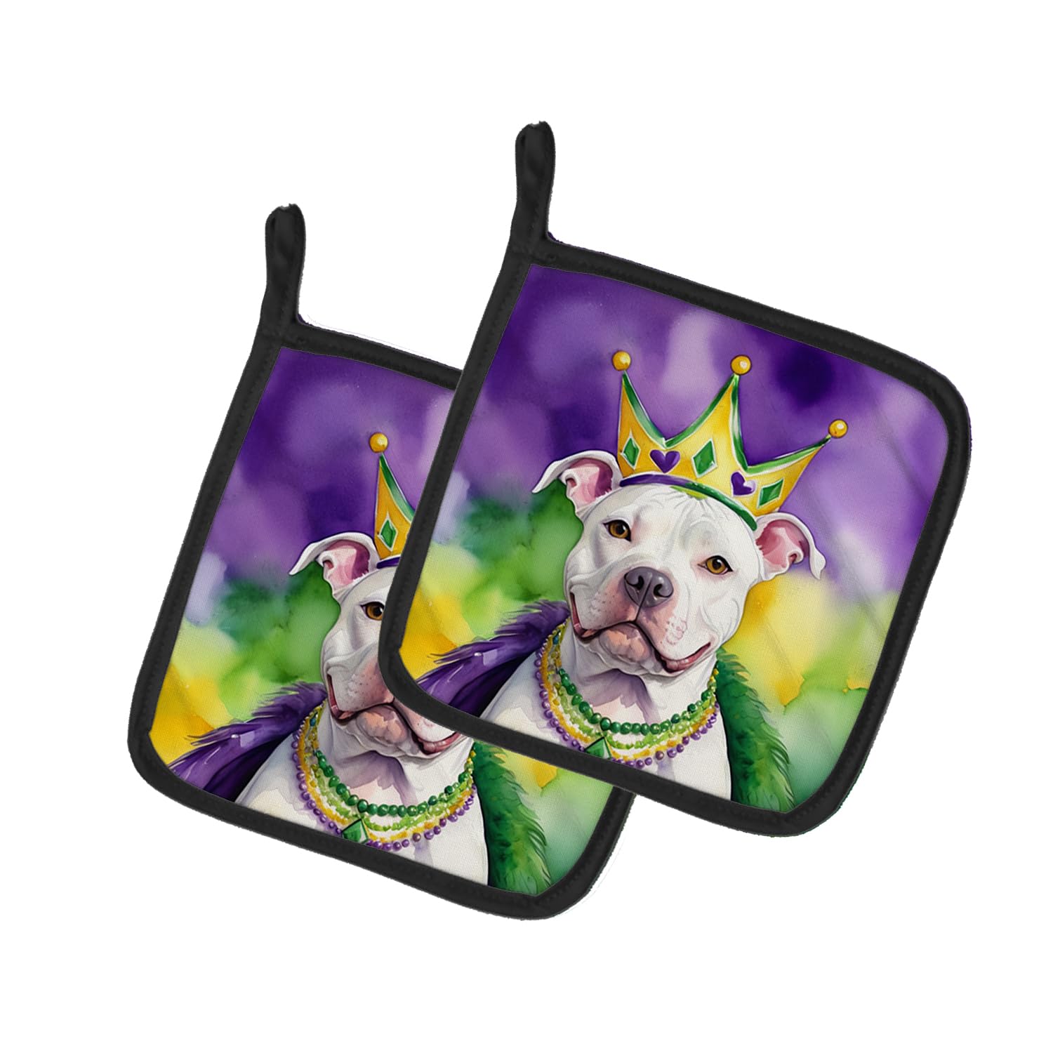 Carolines Treasures Pit Bull Terrier King of Mardi Gras Pair of Pot Holders Kitchen Heat Resistant Pot Holders Sets Oven Hot Pads for Cooking Baking BBQ, 7 1/2 x 7 1/2