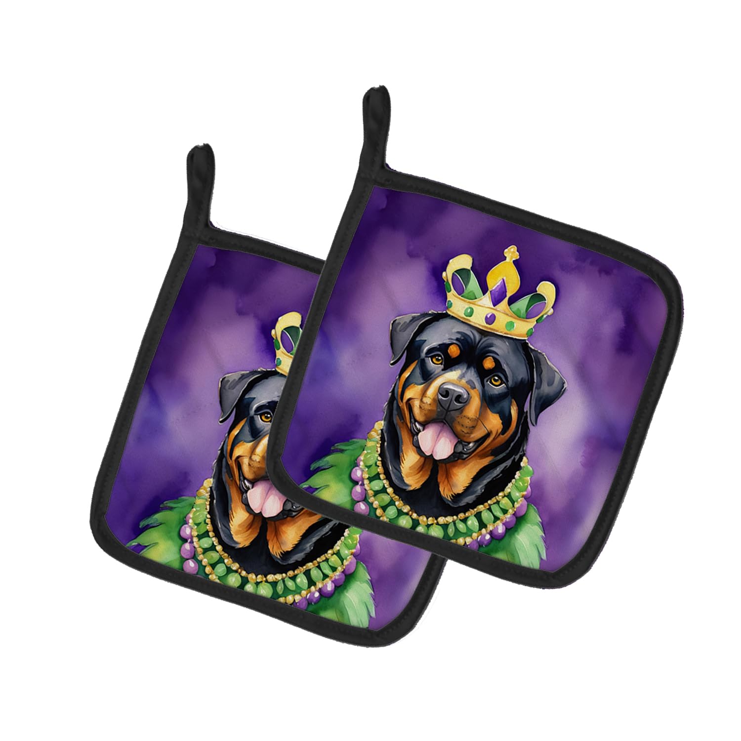 Carolines Treasures Rottweiler King of Mardi Gras Pair of Pot Holders Kitchen Heat Resistant Pot Holders Sets Oven Hot Pads for Cooking Baking BBQ, 7 1/2 x 7 1/2