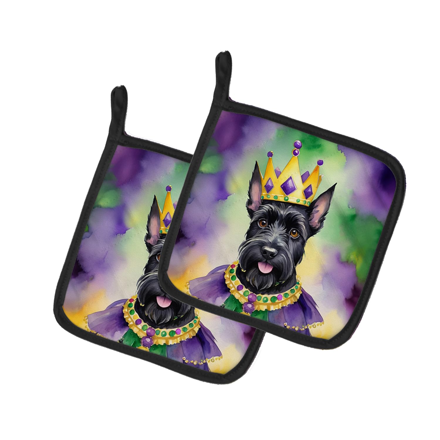 Carolines Treasures Scottish Terrier King of Mardi Gras Pair of Pot Holders Kitchen Heat Resistant Pot Holders Sets Oven Hot Pads for Cooking Baking BBQ, 7 1/2 x 7 1/2