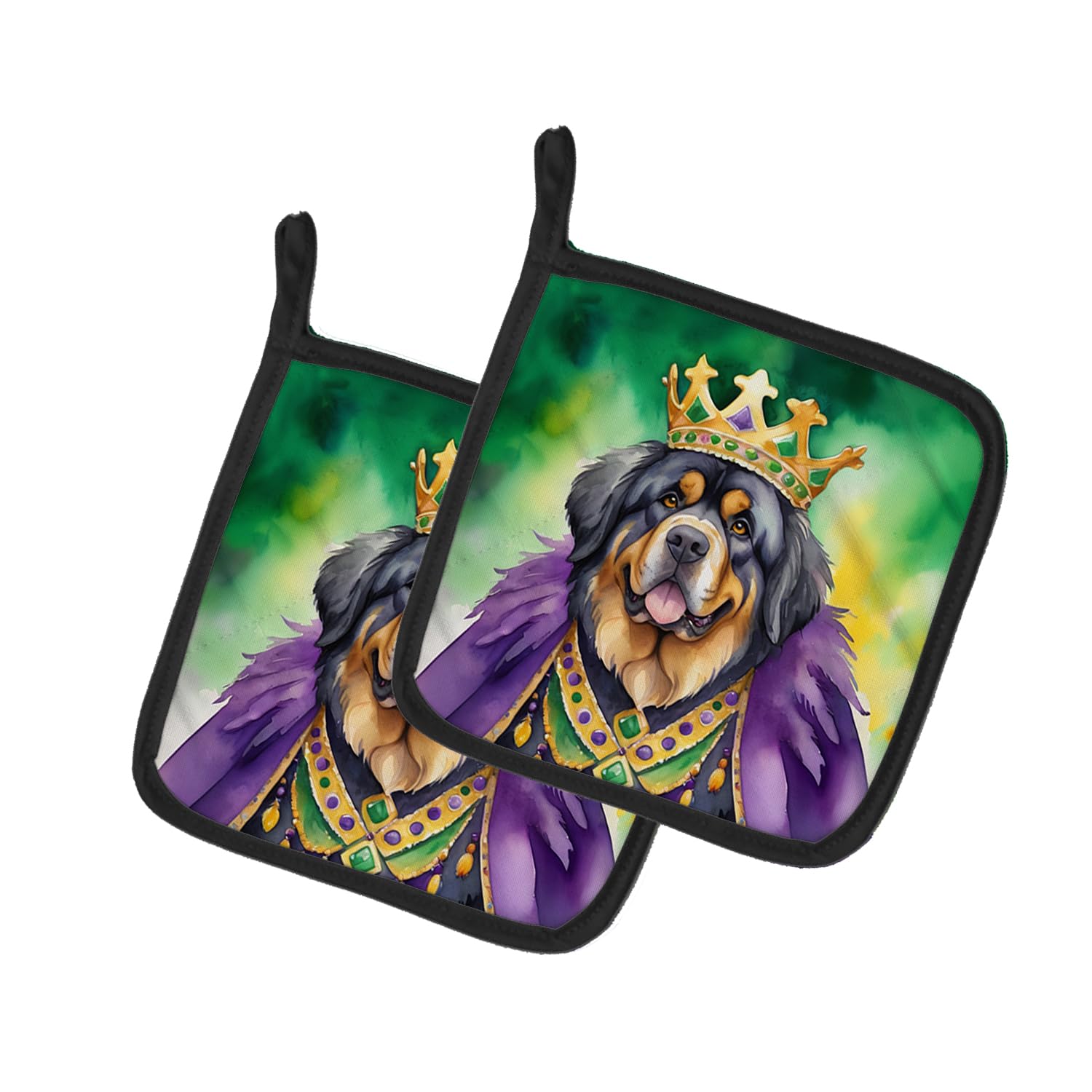 Carolines Treasures Tibetan Mastiff King of Mardi Gras Pair of Pot Holders Kitchen Heat Resistant Pot Holders Sets Oven Hot Pads for Cooking Baking BBQ, 7 1/2 x 7 1/2