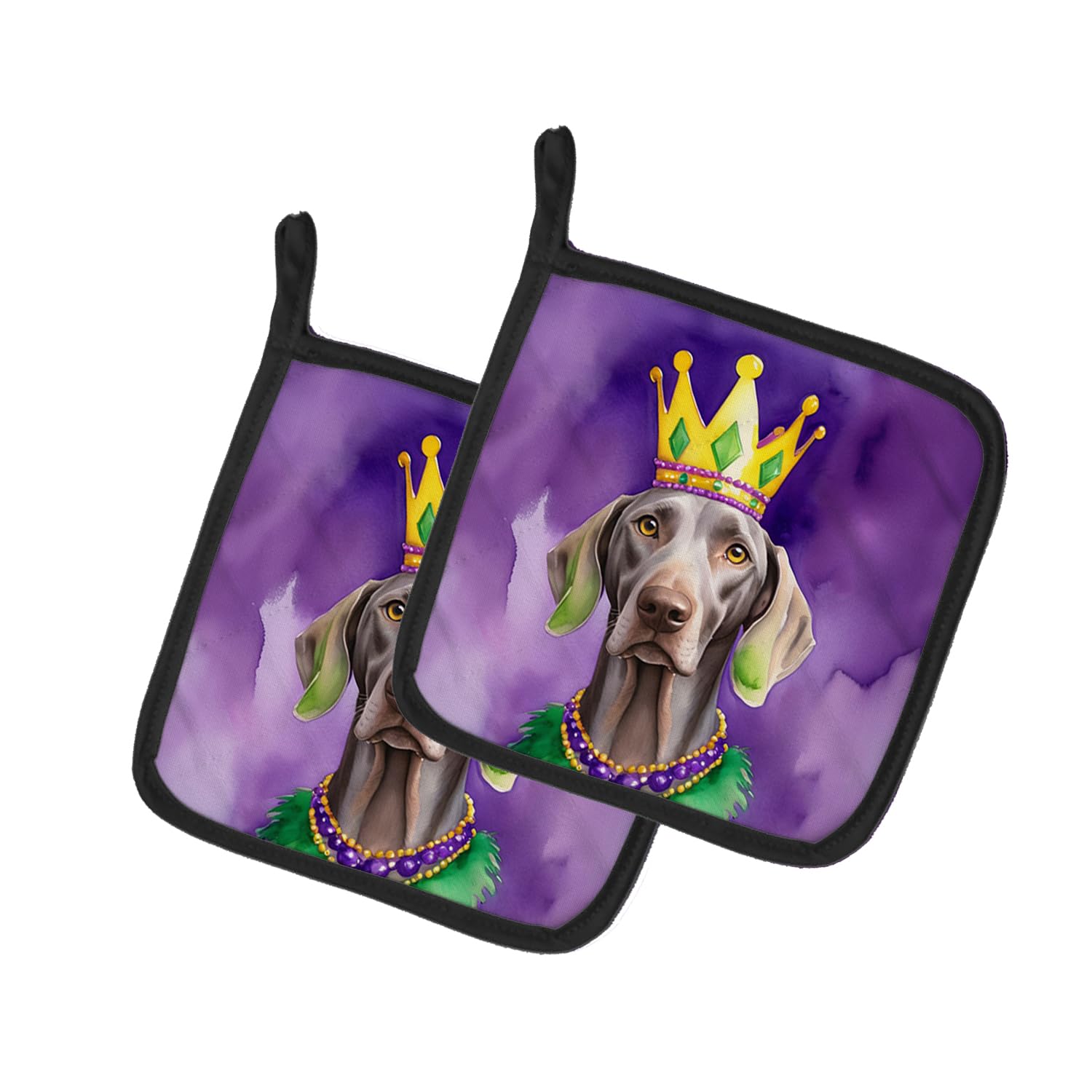 Carolines Treasures Weimaraner King of Mardi Gras Pair of Pot Holders Kitchen Heat Resistant Pot Holders Sets Oven Hot Pads for Cooking Baking BBQ, 7 1/2 x 7 1/2