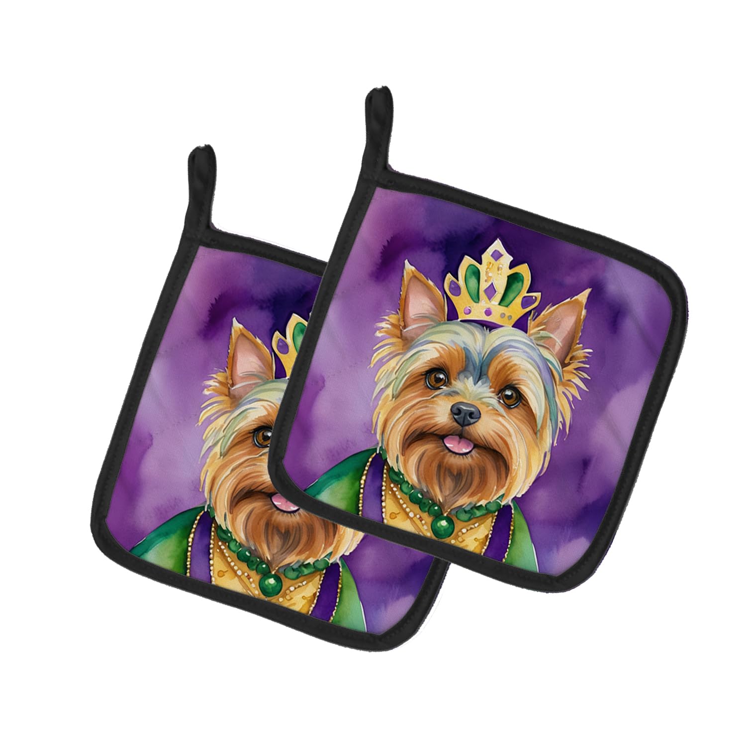 Carolines Treasures Yorkshire Terrier King of Mardi Gras Pair of Pot Holders Kitchen Heat Resistant Pot Holders Sets Oven Hot Pads for Cooking Baking BBQ, 7 1/2 x 7 1/2