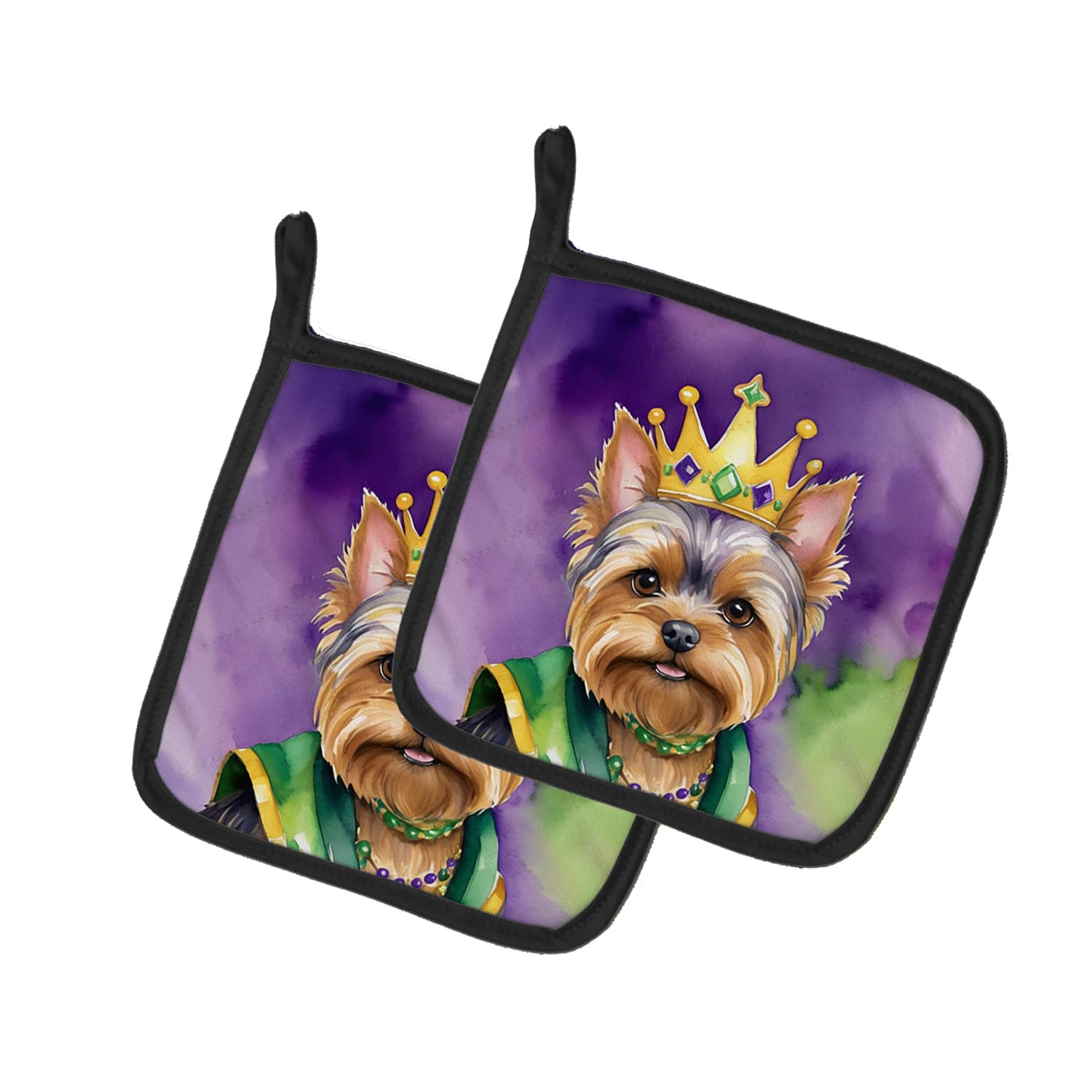 Carolines Treasures Yorkshire Terrier King of Mardi Gras Pair of Pot Holders Kitchen Heat Resistant Pot Holders Sets Oven Hot Pads for Cooking Baking BBQ, 7 1/2 x 7 1/2