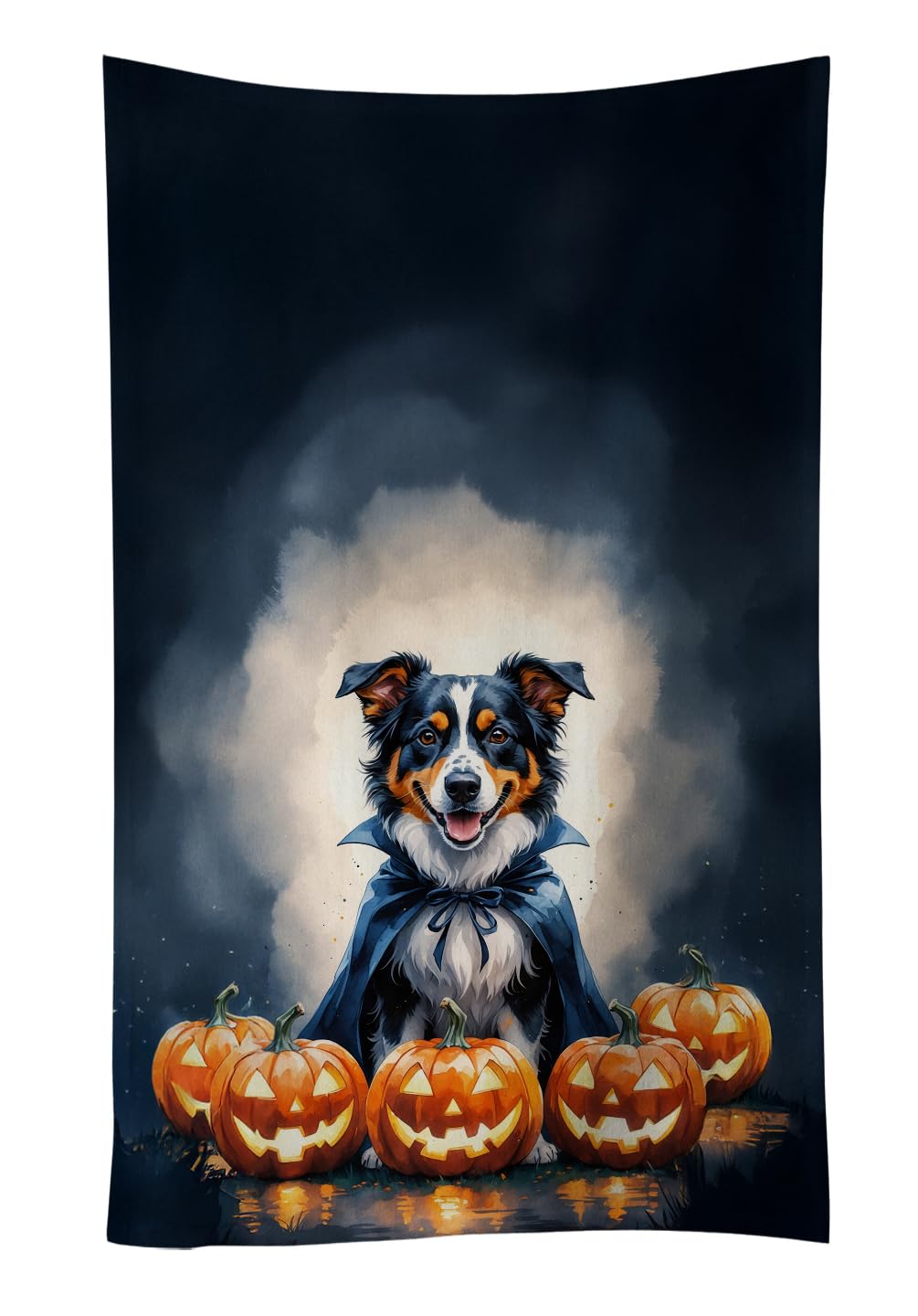 Carolines Treasures Australian Shepherd Puppy Halloween Kitchen Towel Dish Cloths Guest Hand Towel Decorative Bathroom Towel for Face,Tea, Dishcloth, Kitchen and Bath