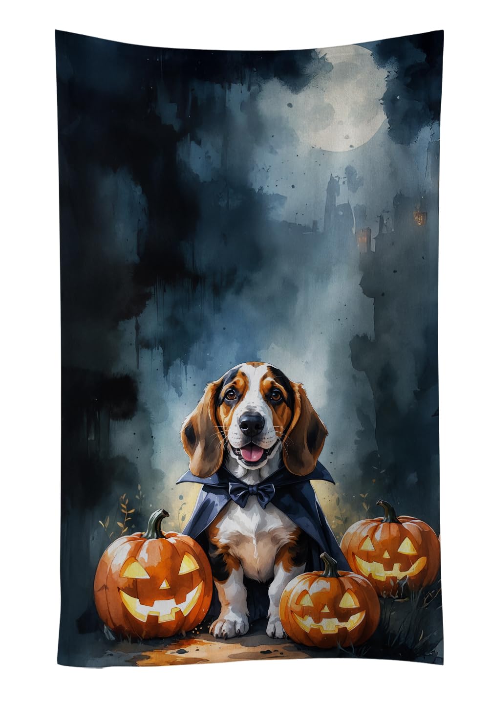 Carolines Treasures Basset Hound Puppy Halloween Kitchen Towel Dish Cloths Guest Hand Towel Decorative Bathroom Towel for Face,Tea, Dishcloth, Kitchen and Bath