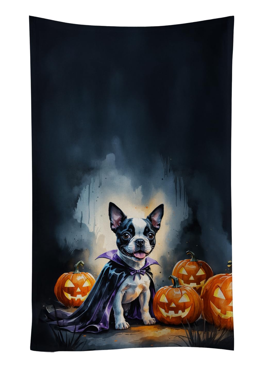 Carolines Treasures Boston Terrier Puppy Halloween Kitchen Towel Dish Cloths Guest Hand Towel Decorative Bathroom Towel for Face,Tea, Dishcloth, Kitchen and Bath