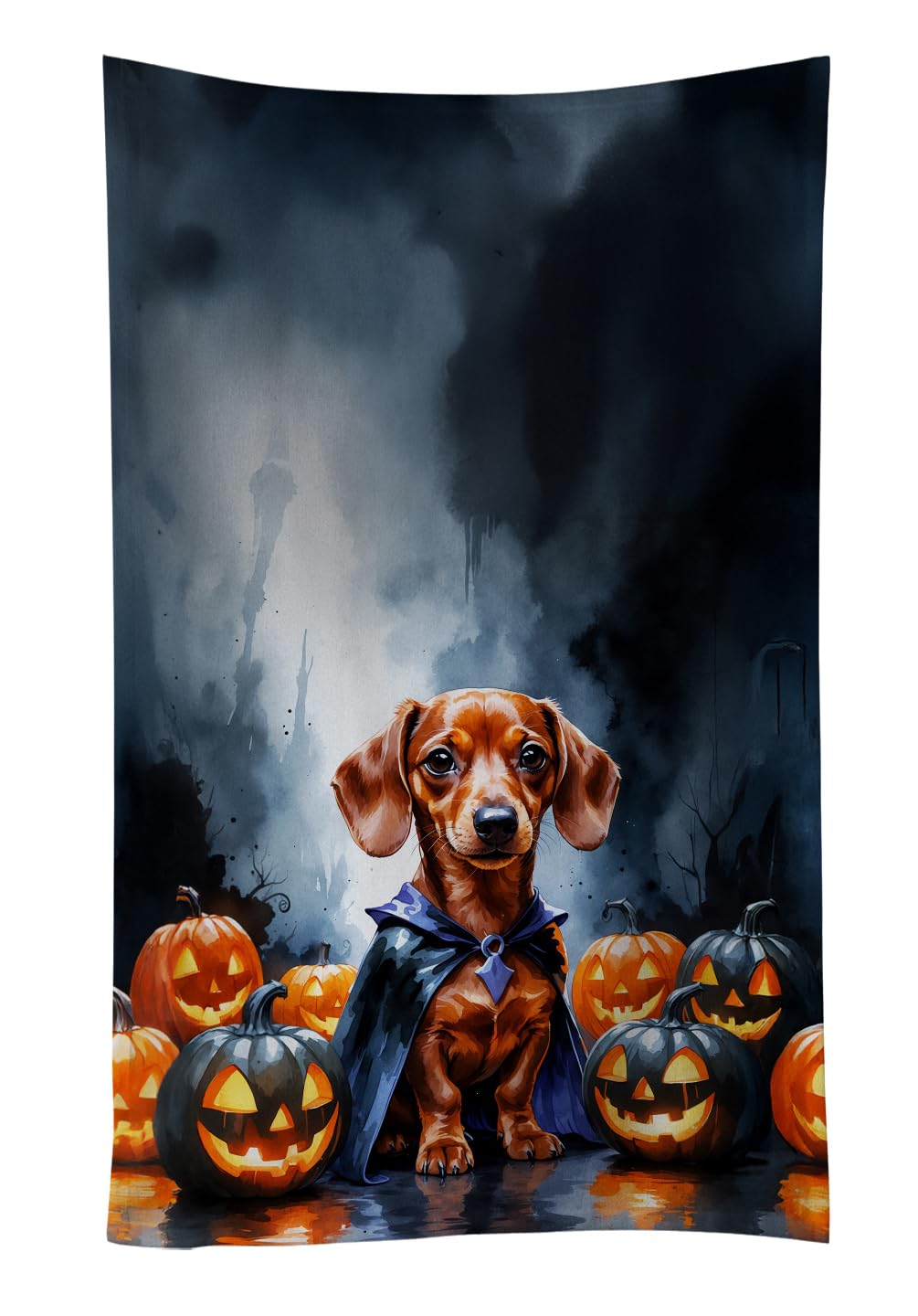 Carolines Treasures Red Dachshund Puppy Halloween Kitchen Towel Dish Cloths Guest Hand Towel Decorative Bathroom Towel for Face,Tea, Dishcloth, Kitchen and Bath