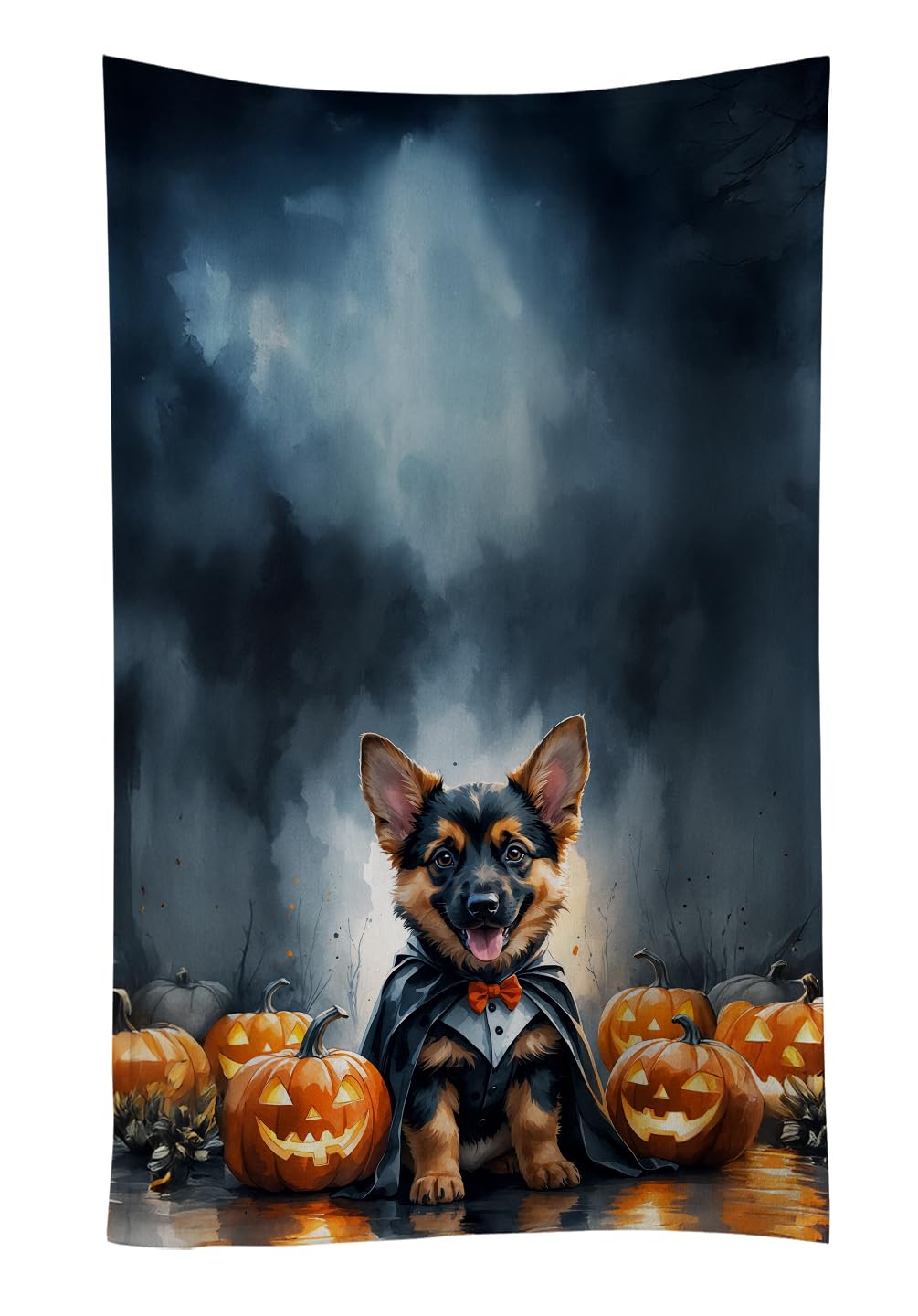 Carolines Treasures German Shepherd Puppy Halloween Kitchen Towel Dish Cloths Guest Hand Towel Decorative Bathroom Towel for Face,Tea, Dishcloth, Kitchen and Bath