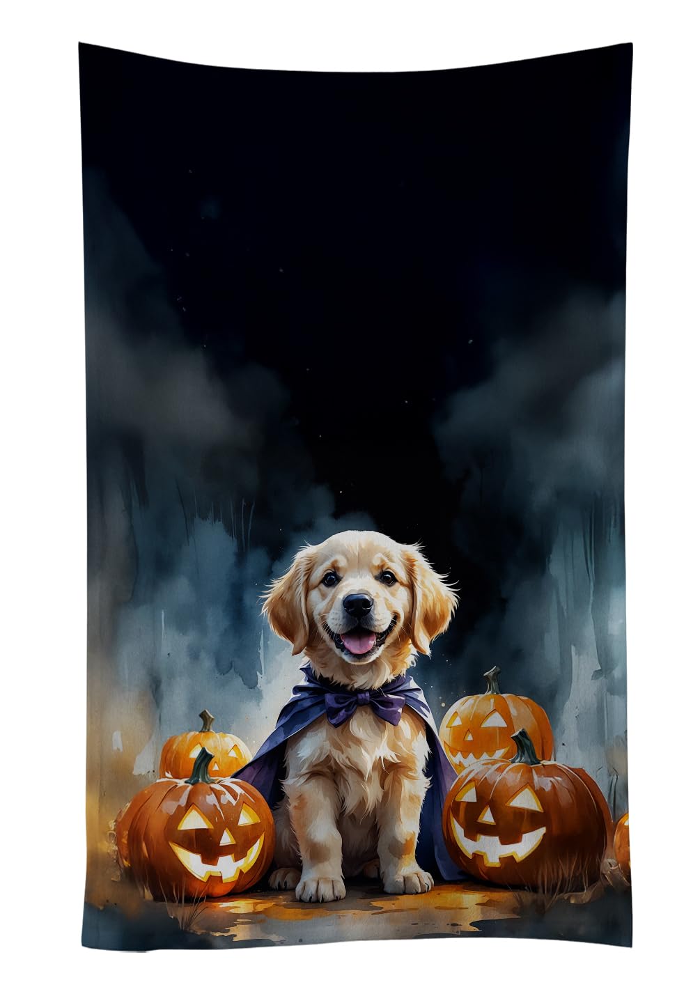 Carolines Treasures Golden Retriever Puppy Halloween Kitchen Towel Dish Cloths Guest Hand Towel Decorative Bathroom Towel for Face,Tea, Dishcloth, Kitchen and Bath