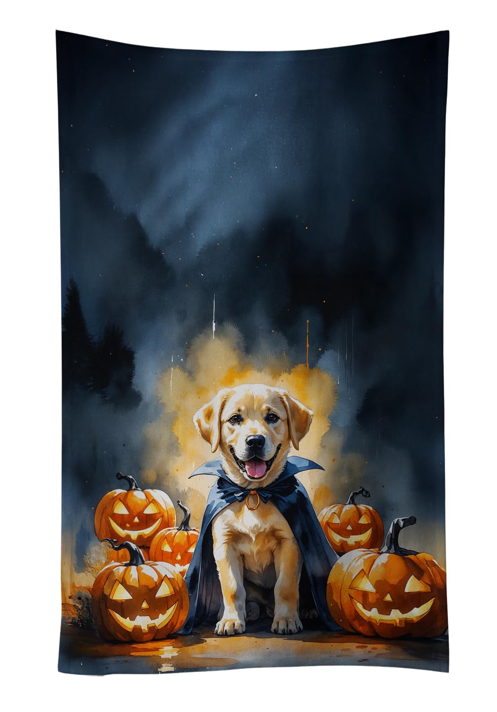 Carolines Treasures Yellow Labrador Retriever Puppy Halloween Kitchen Towel Dish Cloths Guest Hand Towel Decorative Bathroom Towel for Face,Tea, Dishcloth, Kitchen and Bath