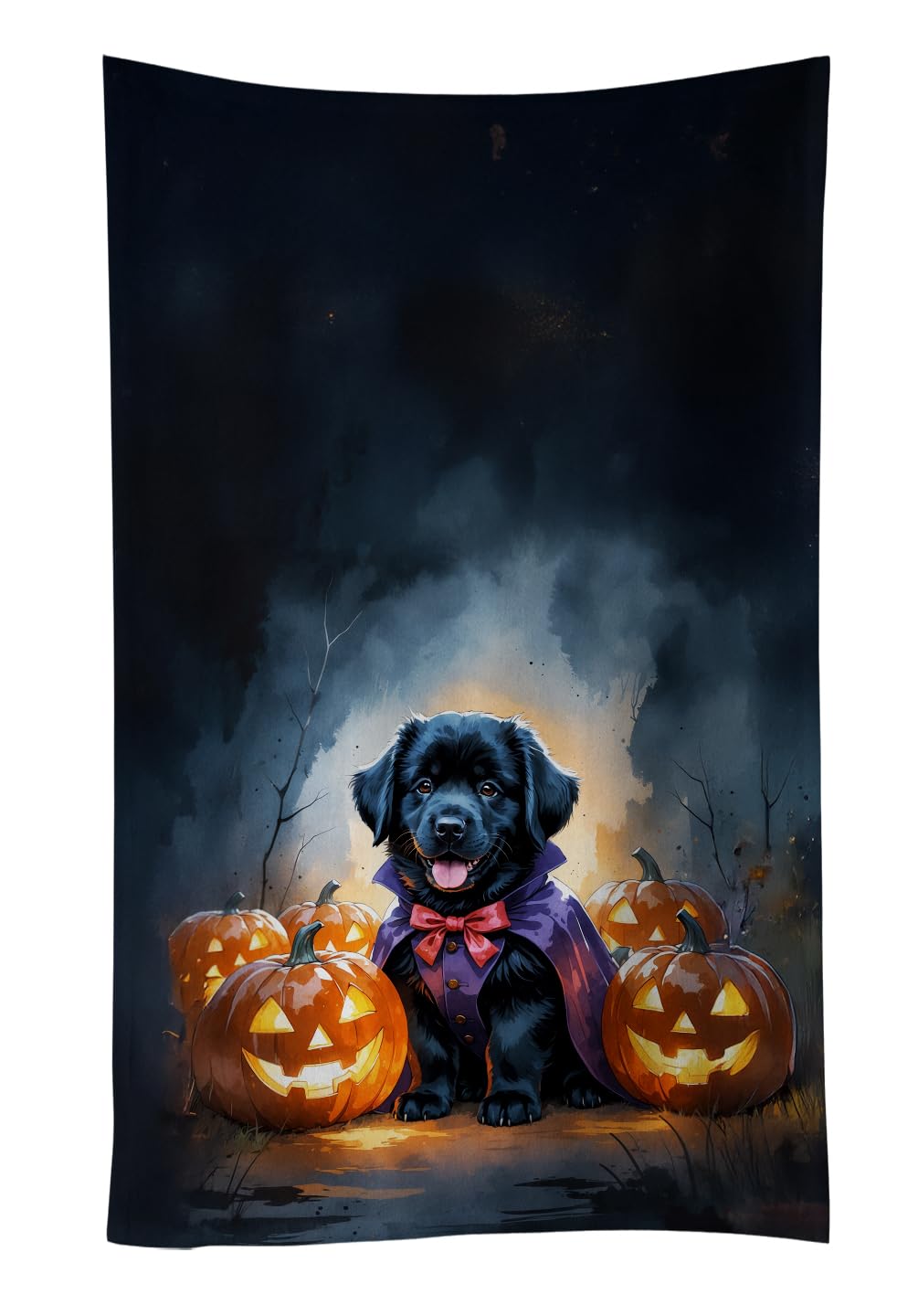 Carolines Treasures Black Newfoundland Puppy Halloween Kitchen Towel Dish Cloths Guest Hand Towel Decorative Bathroom Towel for Face,Tea, Dishcloth, Kitchen and Bath