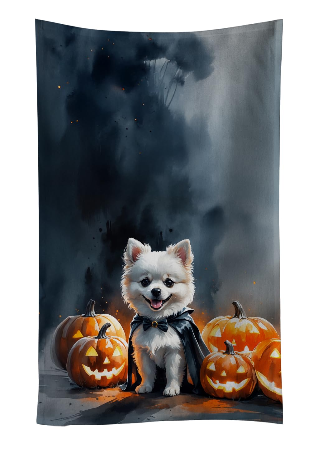 Carolines Treasures White Pomeranian Puppy Halloween Kitchen Towel Dish Cloths Guest Hand Towel Decorative Bathroom Towel for Face,Tea, Dishcloth, Kitchen and Bath