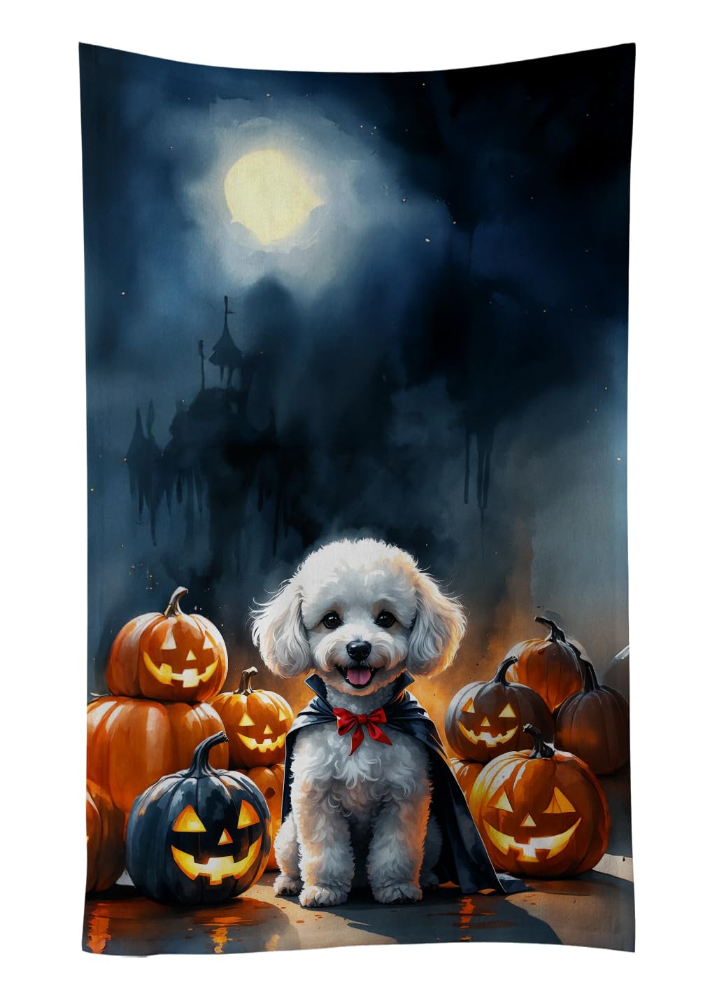 Carolines Treasures White Poodle Puppy Halloween Kitchen Towel Dish Cloths Guest Hand Towel Decorative Bathroom Towel for Face,Tea, Dishcloth, Kitchen and Bath
