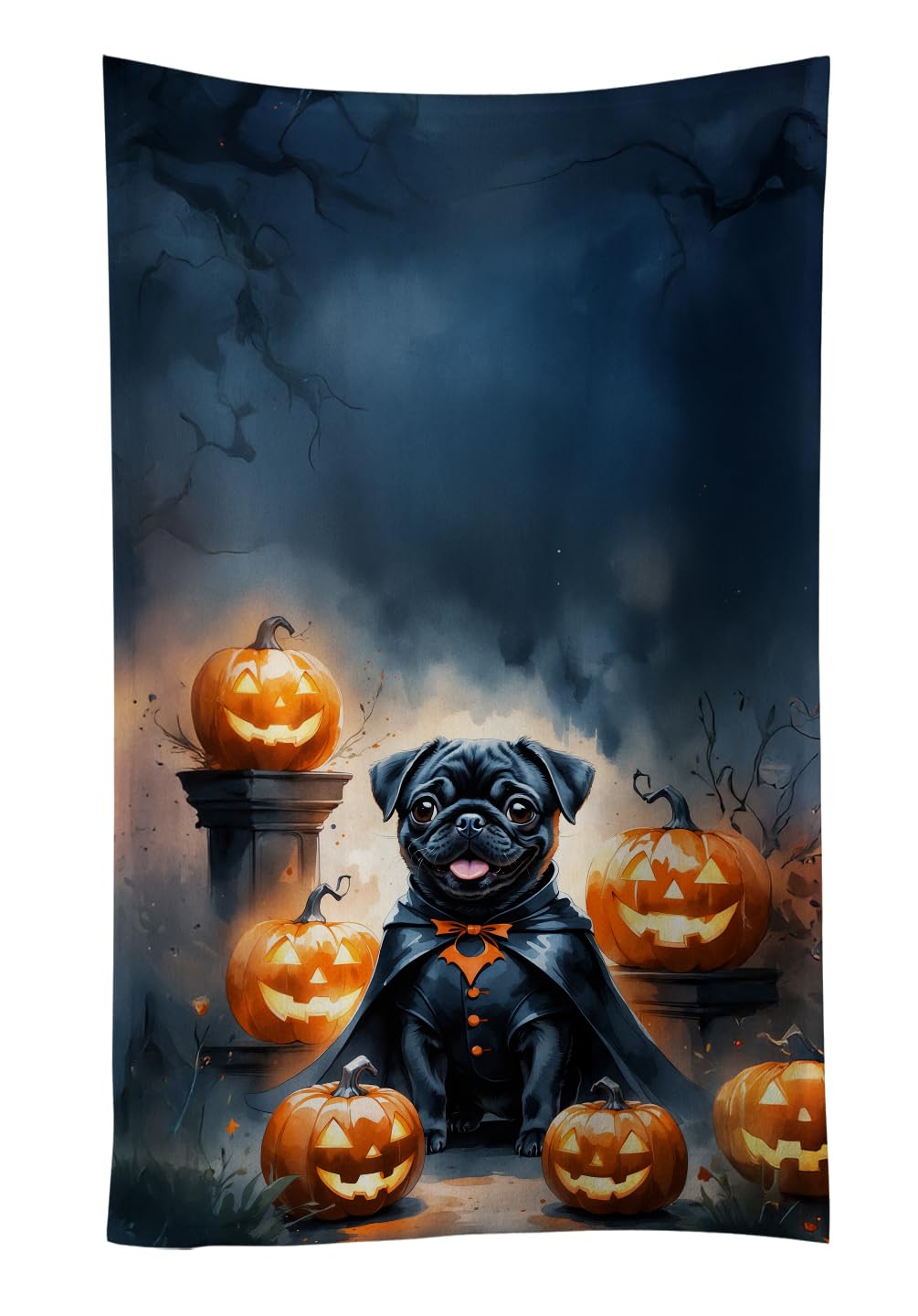 Carolines Treasures Black Pug Puppy Halloween Kitchen Towel Dish Cloths Guest Hand Towel Decorative Bathroom Towel for Face,Tea, Dishcloth, Kitchen and Bath