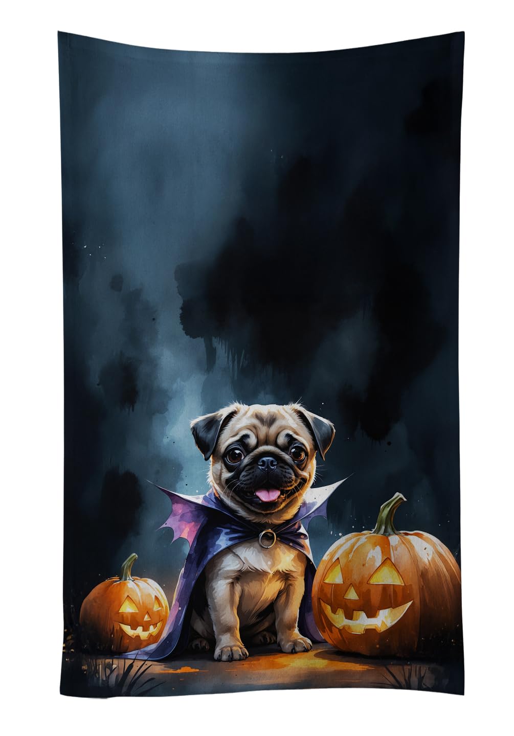 Carolines Treasures Pug Puppy Halloween Kitchen Towel Dish Cloths Guest Hand Towel Decorative Bathroom Towel for Face,Tea, Dishcloth, Kitchen and Bath