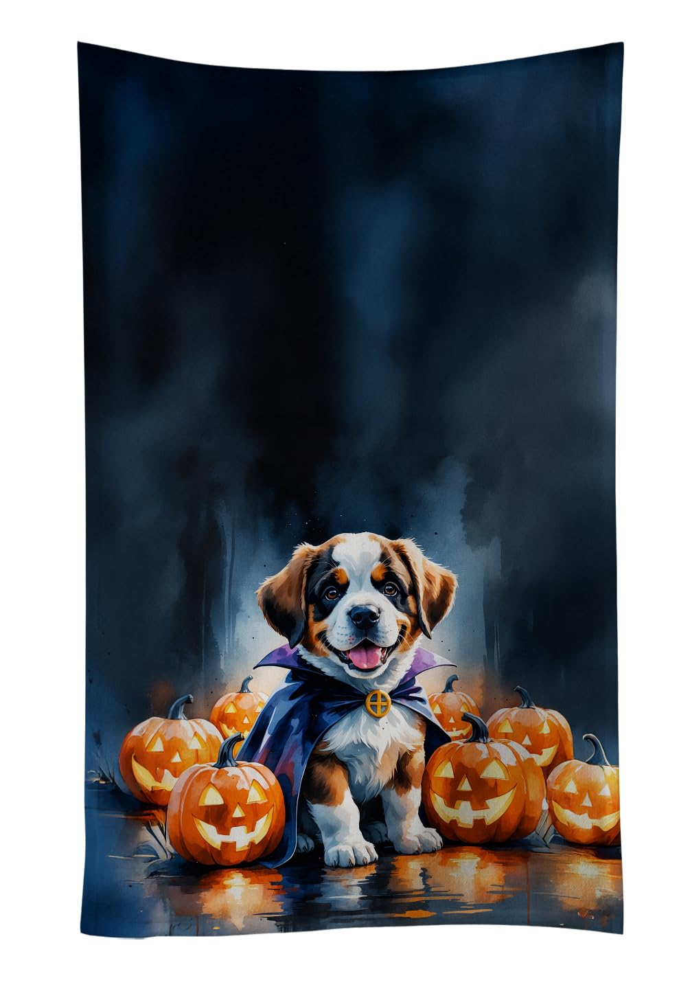 Carolines Treasures Saint Bernard Puppy Halloween Kitchen Towel Dish Cloths Guest Hand Towel Decorative Bathroom Towel for Face,Tea, Dishcloth, Kitchen and Bath