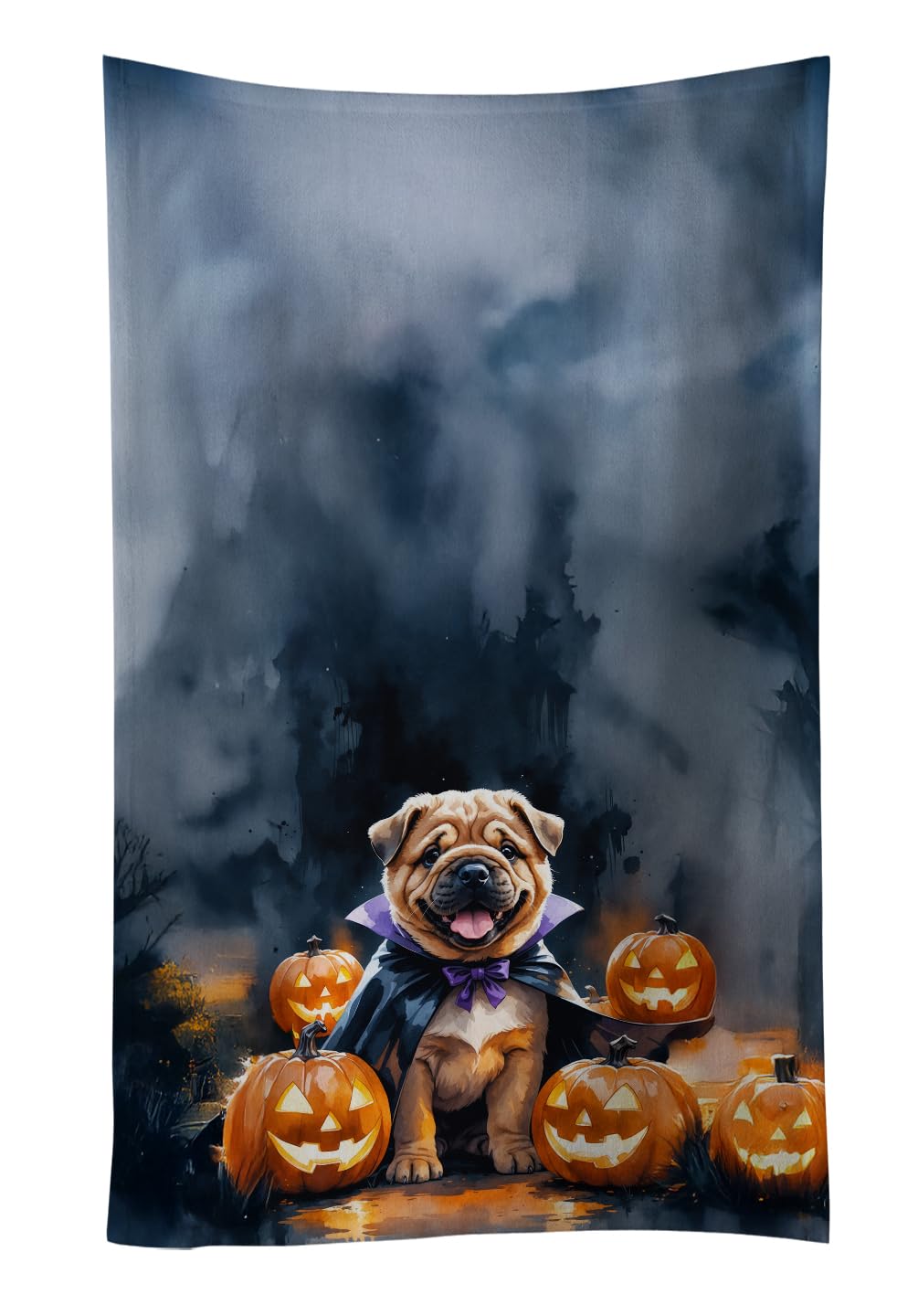 Carolines Treasures Shar Pei Puppy Halloween Kitchen Towel Dish Cloths Guest Hand Towel Decorative Bathroom Towel for Face,Tea, Dishcloth, Kitchen and Bath