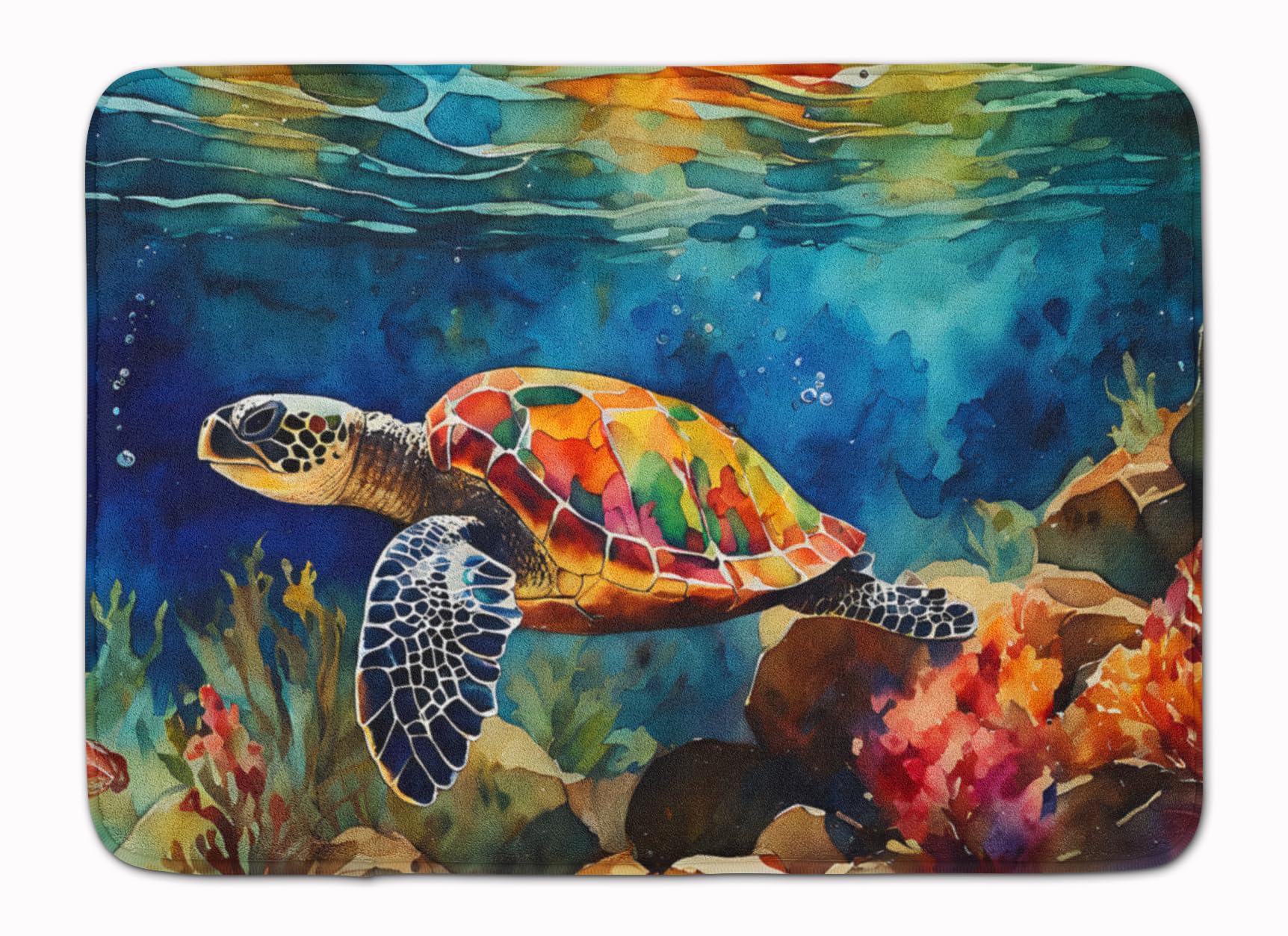 Carolines Treasures Loggerhead Sea Turtle Memory Foam Kitchen Mat Machine Washable Anti-Fatigue Mat Cushion Comfort Bath Mat or Kitchen Rug
