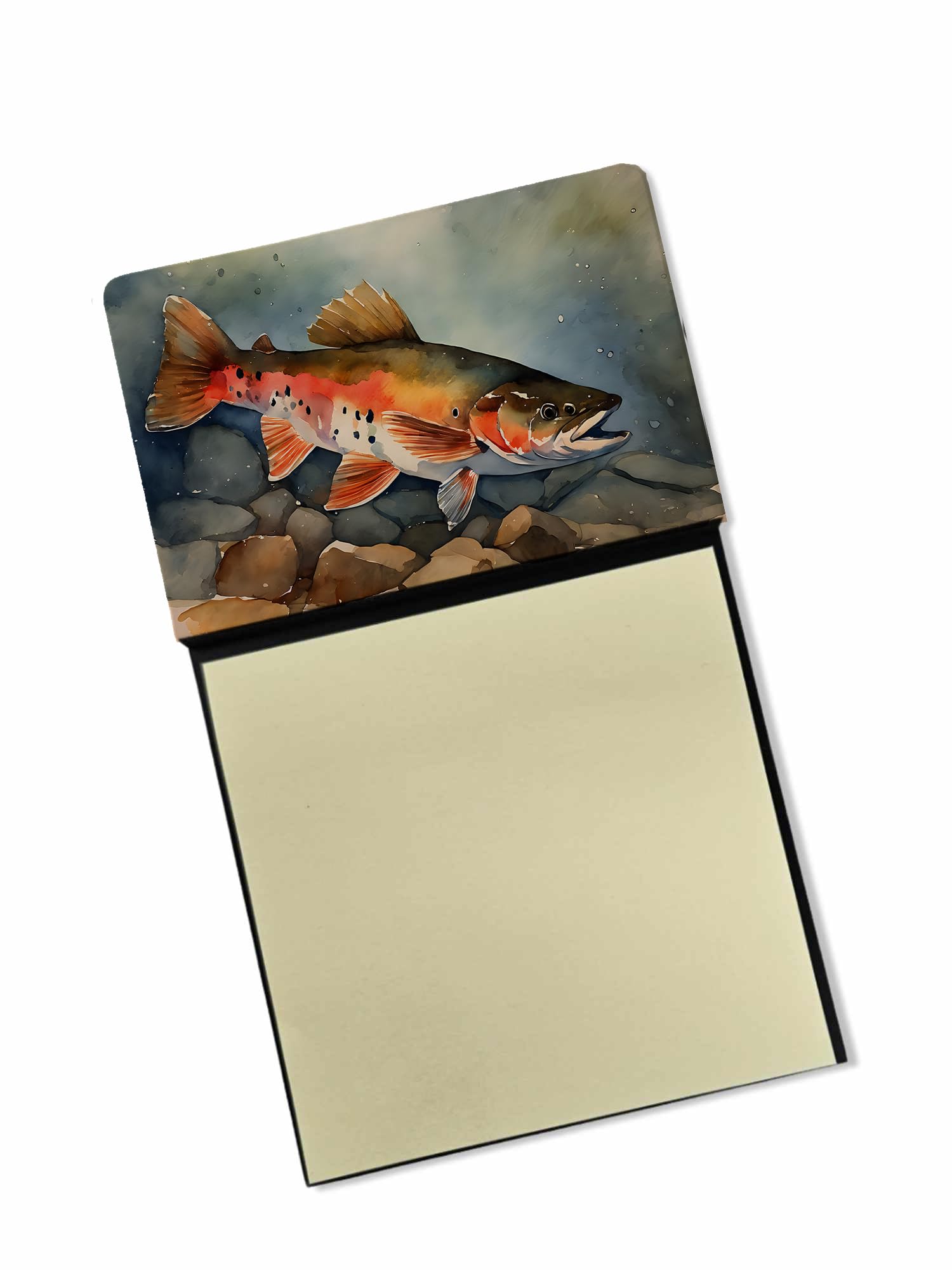 Carolines Treasures Brook Trout Sticky Note Holder Refillable Dispenser Self-Sticky Note Pads, Memo Pads Blank Desk Accessories