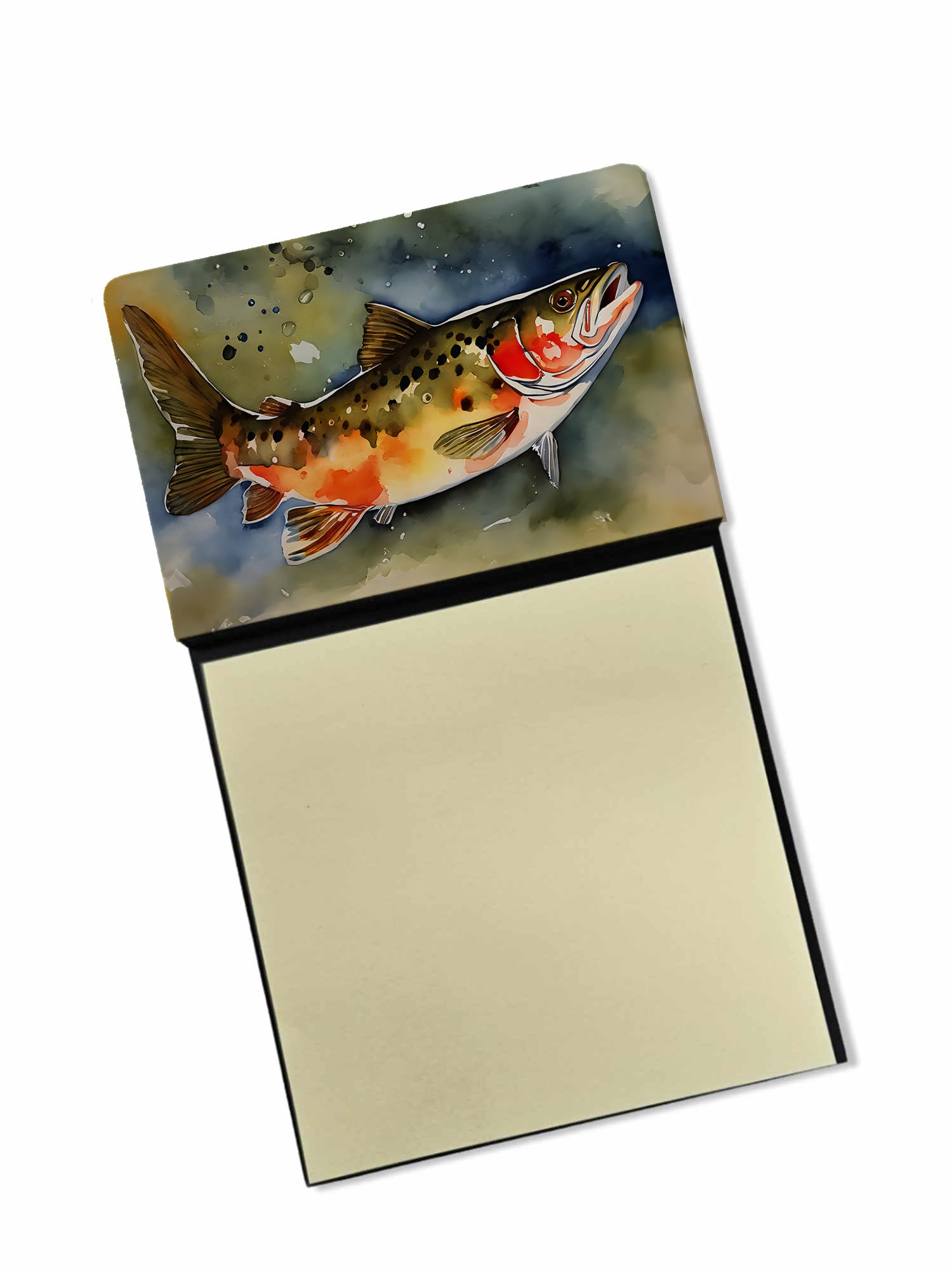 Carolines Treasures Brook Trout Sticky Note Holder Refillable Dispenser Self-Sticky Note Pads, Memo Pads Blank Desk Accessories