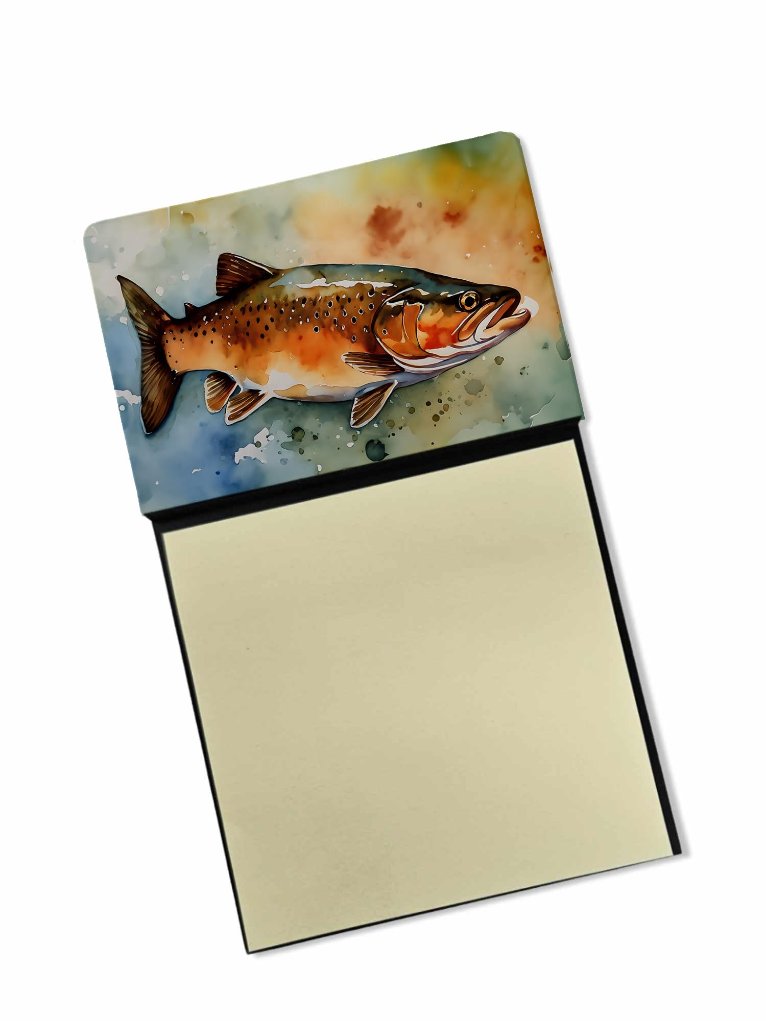 Carolines Treasures Brown Trout Sticky Note Holder Refillable Dispenser Self-Sticky Note Pads, Memo Pads Blank Desk Accessories