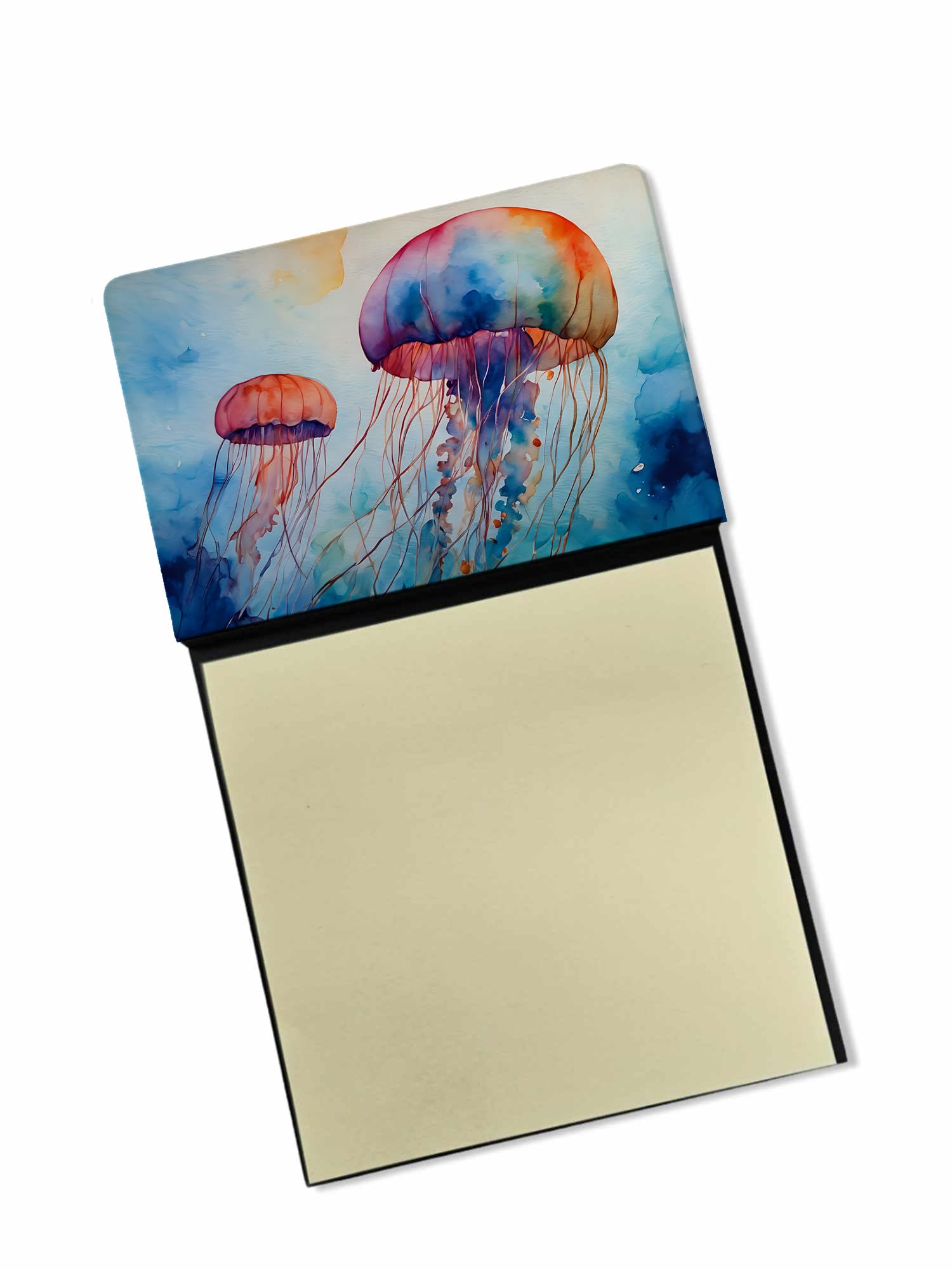 Carolines Treasures Jellyfish Sticky Note Holder Refillable Dispenser Self-Sticky Note Pads, Memo Pads Blank Desk Accessories