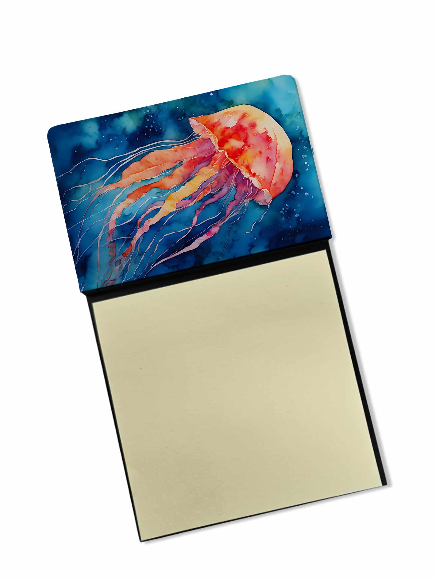 Carolines Treasures Jellyfish Sticky Note Holder Refillable Dispenser Self-Sticky Note Pads, Memo Pads Blank Desk Accessories
