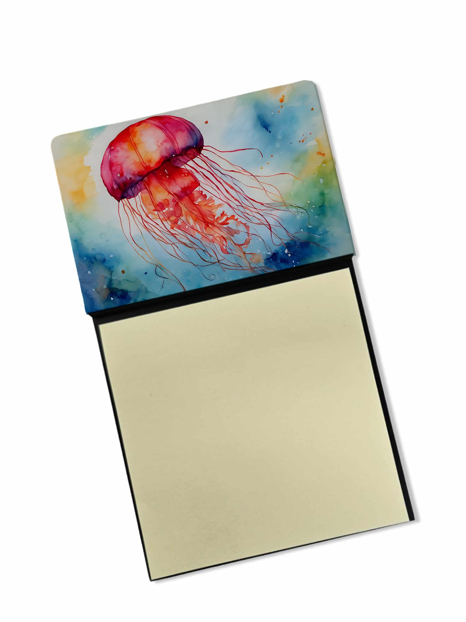 Carolines Treasures Jellyfish Sticky Note Holder Refillable Dispenser Self-Sticky Note Pads, Memo Pads Blank Desk Accessories