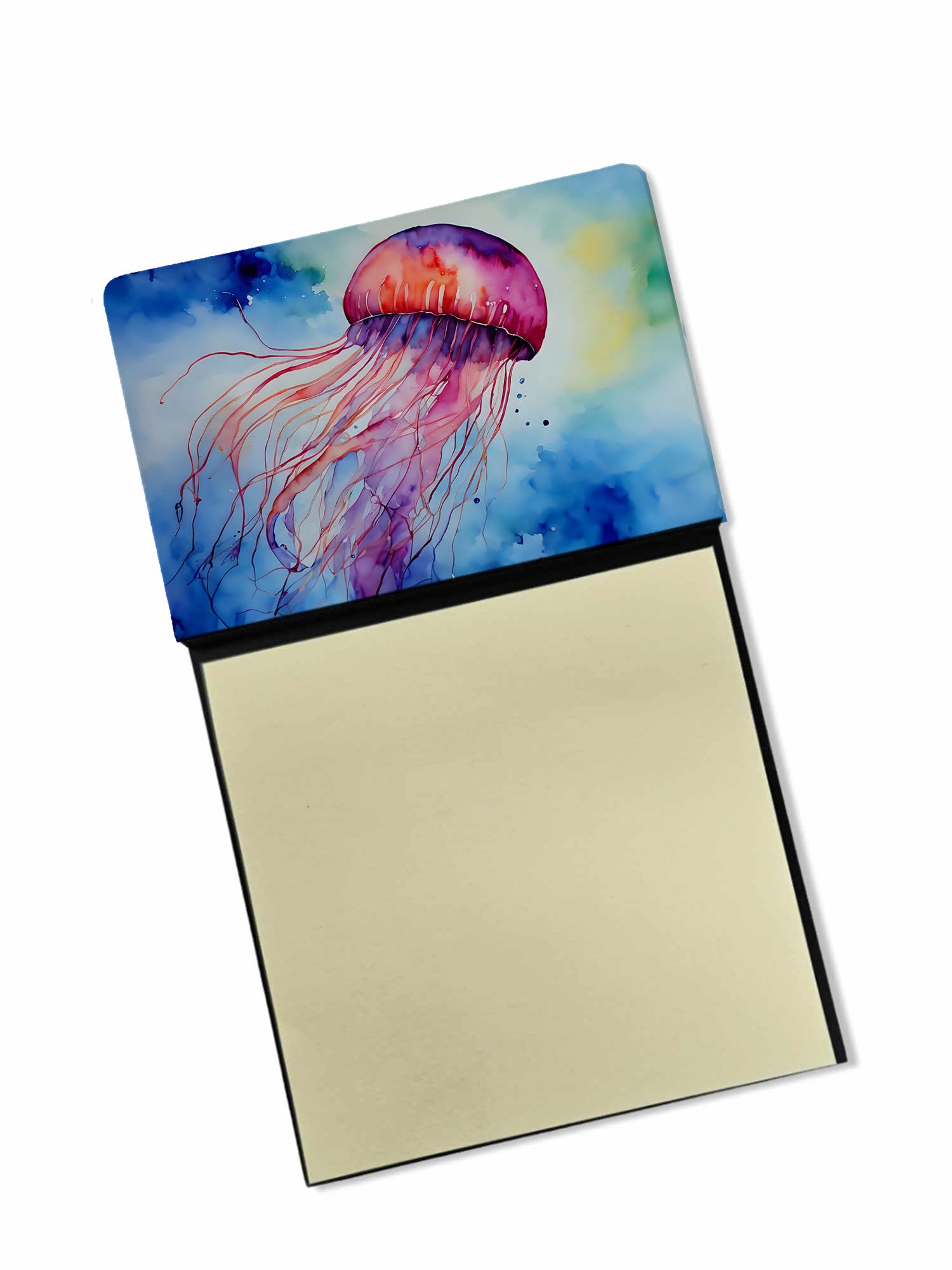 Carolines Treasures Jellyfish Sticky Note Holder Refillable Dispenser Self-Sticky Note Pads, Memo Pads Blank Desk Accessories