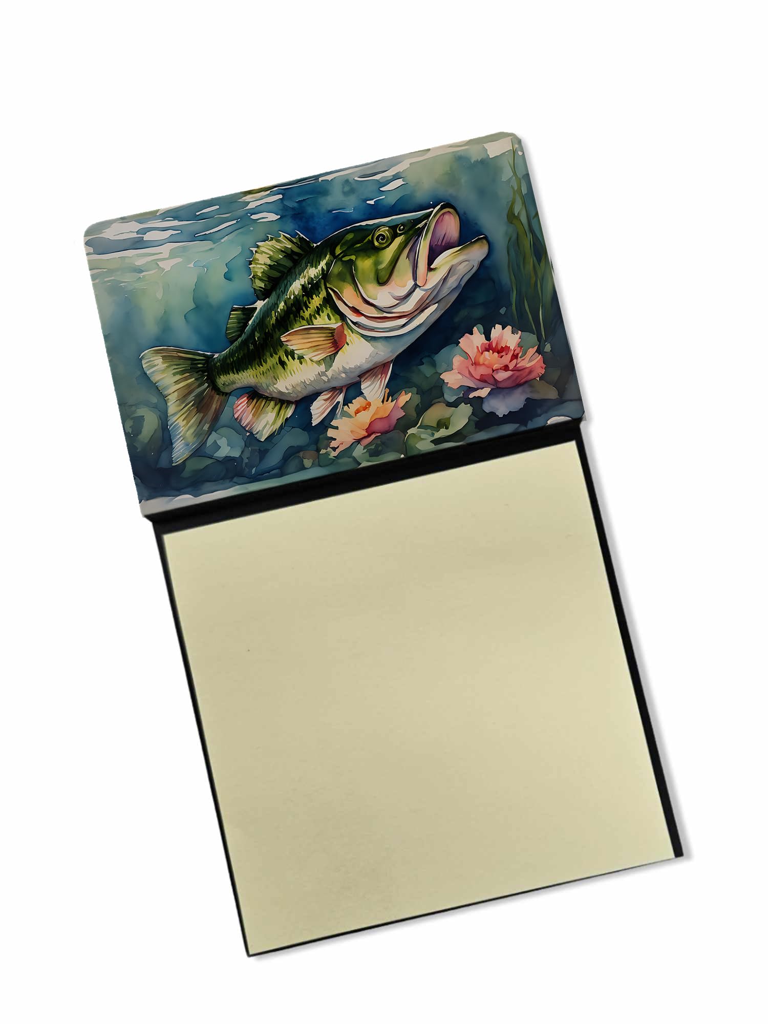 Carolines Treasures Largemouth Bass Sticky Note Holder Refillable Dispenser Self-Sticky Note Pads, Memo Pads Blank Desk Accessories