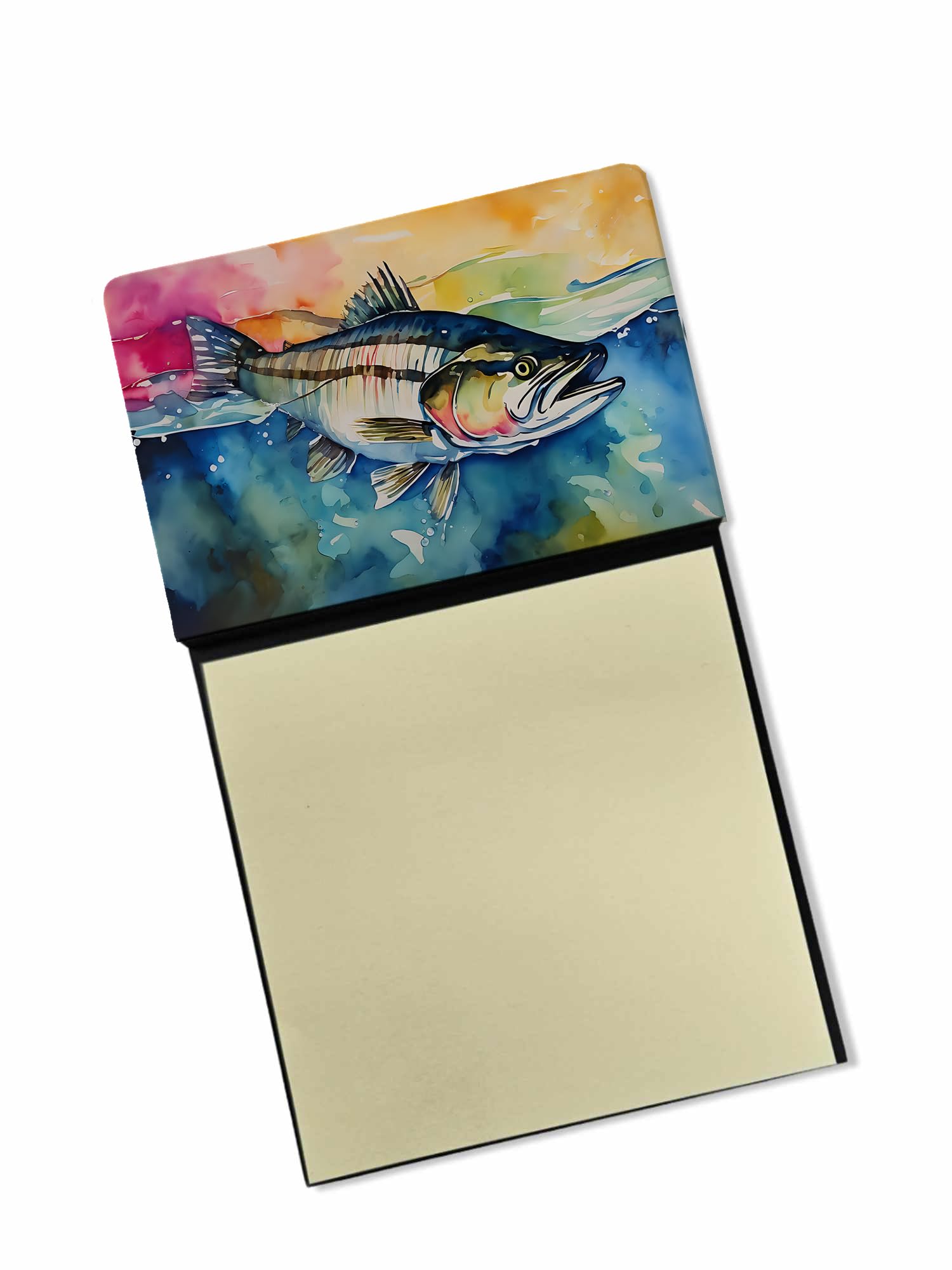 Carolines Treasures Striped Bass Sticky Note Holder Refillable Dispenser Self-Sticky Note Pads, Memo Pads Blank Desk Accessories