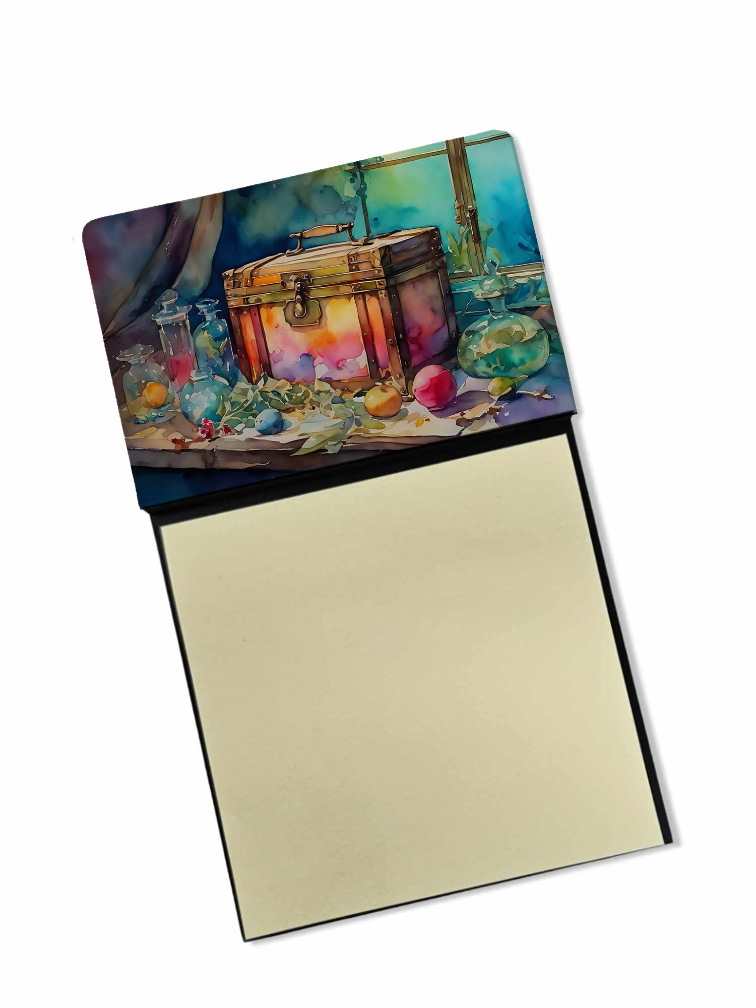 Carolines Treasures Treasure Chest Sticky Note Holder Refillable Dispenser Self-Sticky Note Pads, Memo Pads Blank Desk Accessories