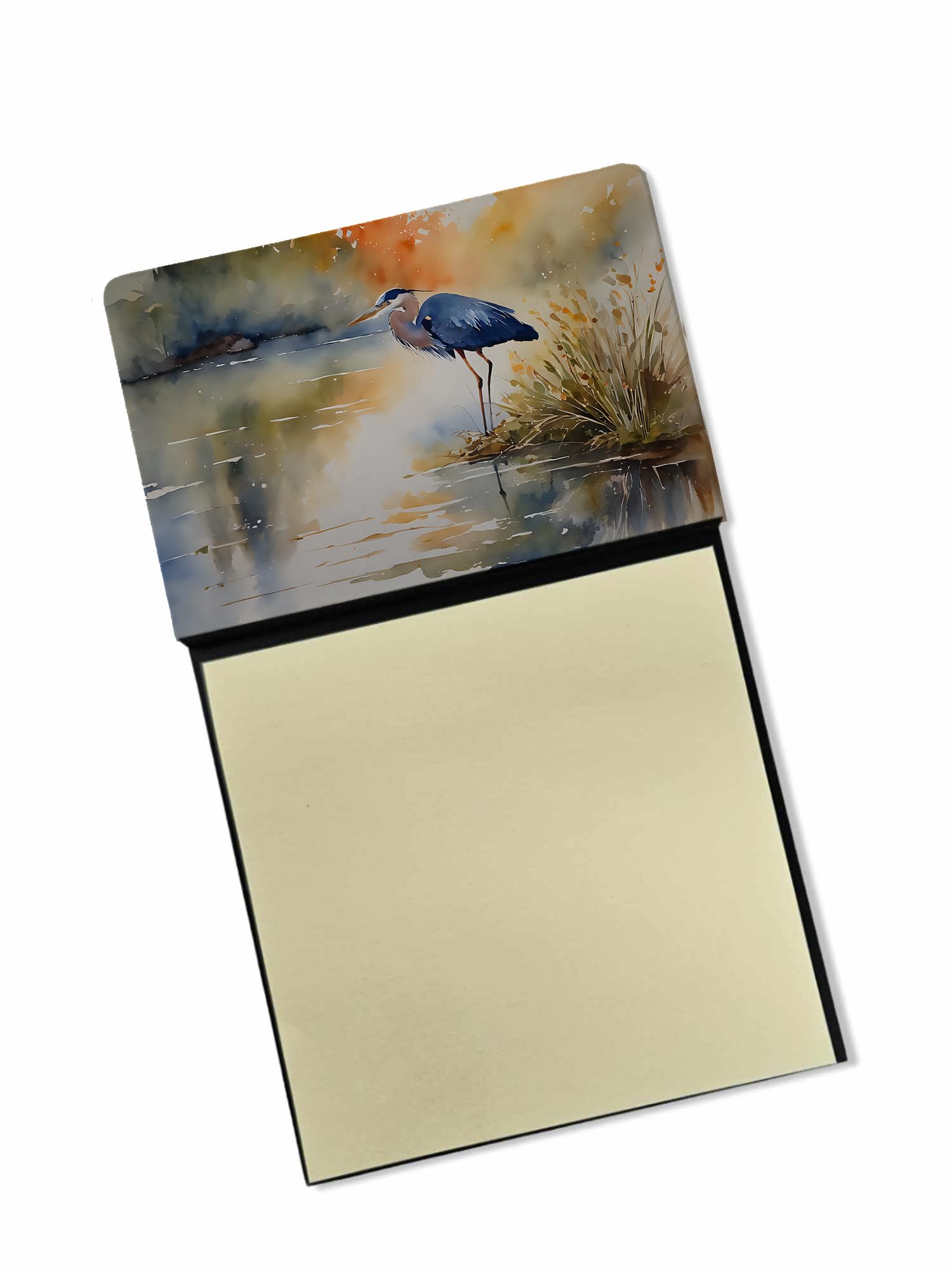 Carolines Treasures Blue Heron Sticky Note Holder Refillable Dispenser Self-Sticky Note Pads, Memo Pads Blank Desk Accessories