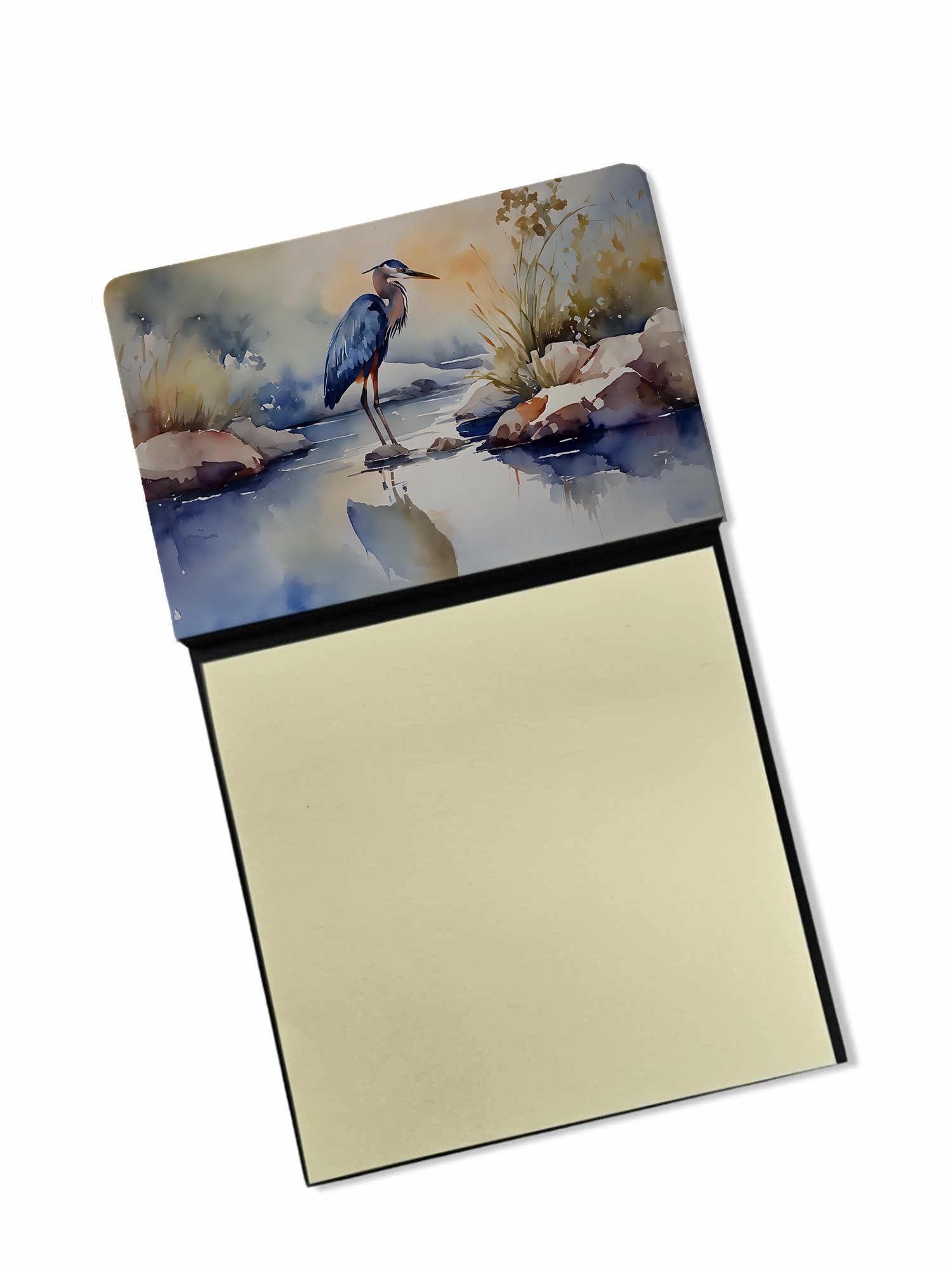 Carolines Treasures Blue Heron Sticky Note Holder Refillable Dispenser Self-Sticky Note Pads, Memo Pads Blank Desk Accessories