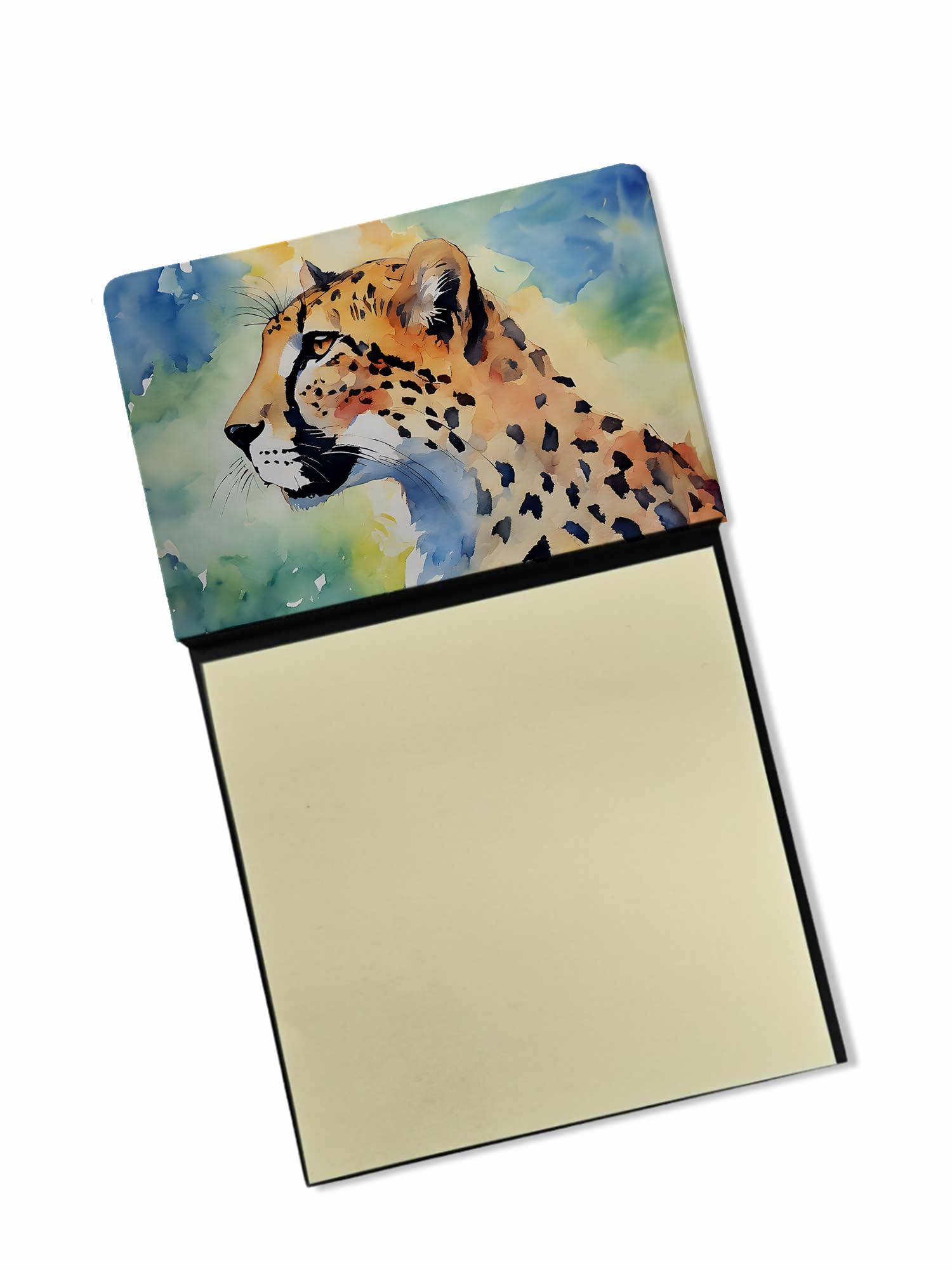Carolines Treasures Cheetah Sticky Note Holder Refillable Dispenser Self-Sticky Note Pads, Memo Pads Blank Desk Accessories