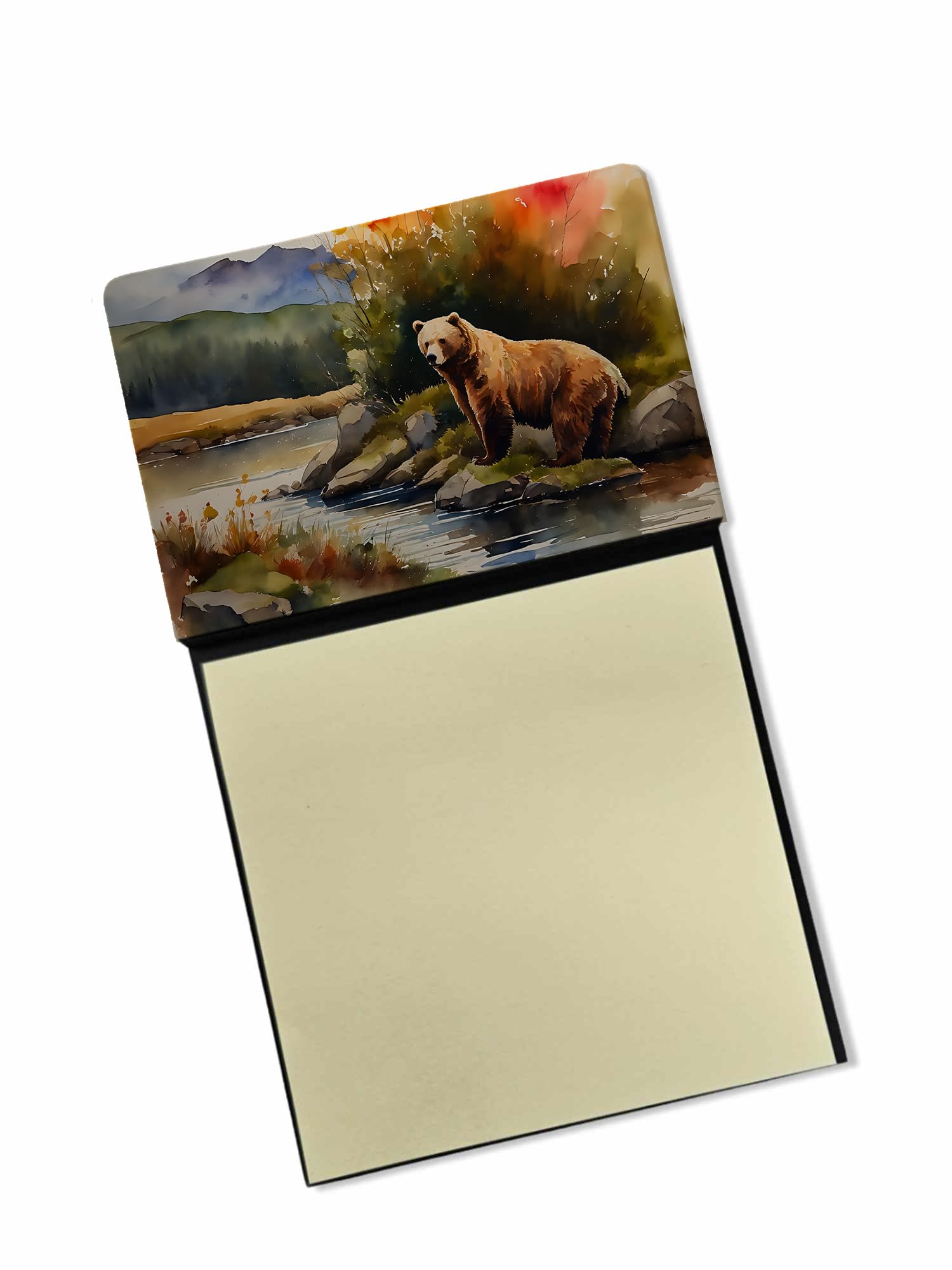 Carolines Treasures Kodiak Bear Sticky Note Holder Refillable Dispenser Self-Sticky Note Pads, Memo Pads Blank Desk Accessories