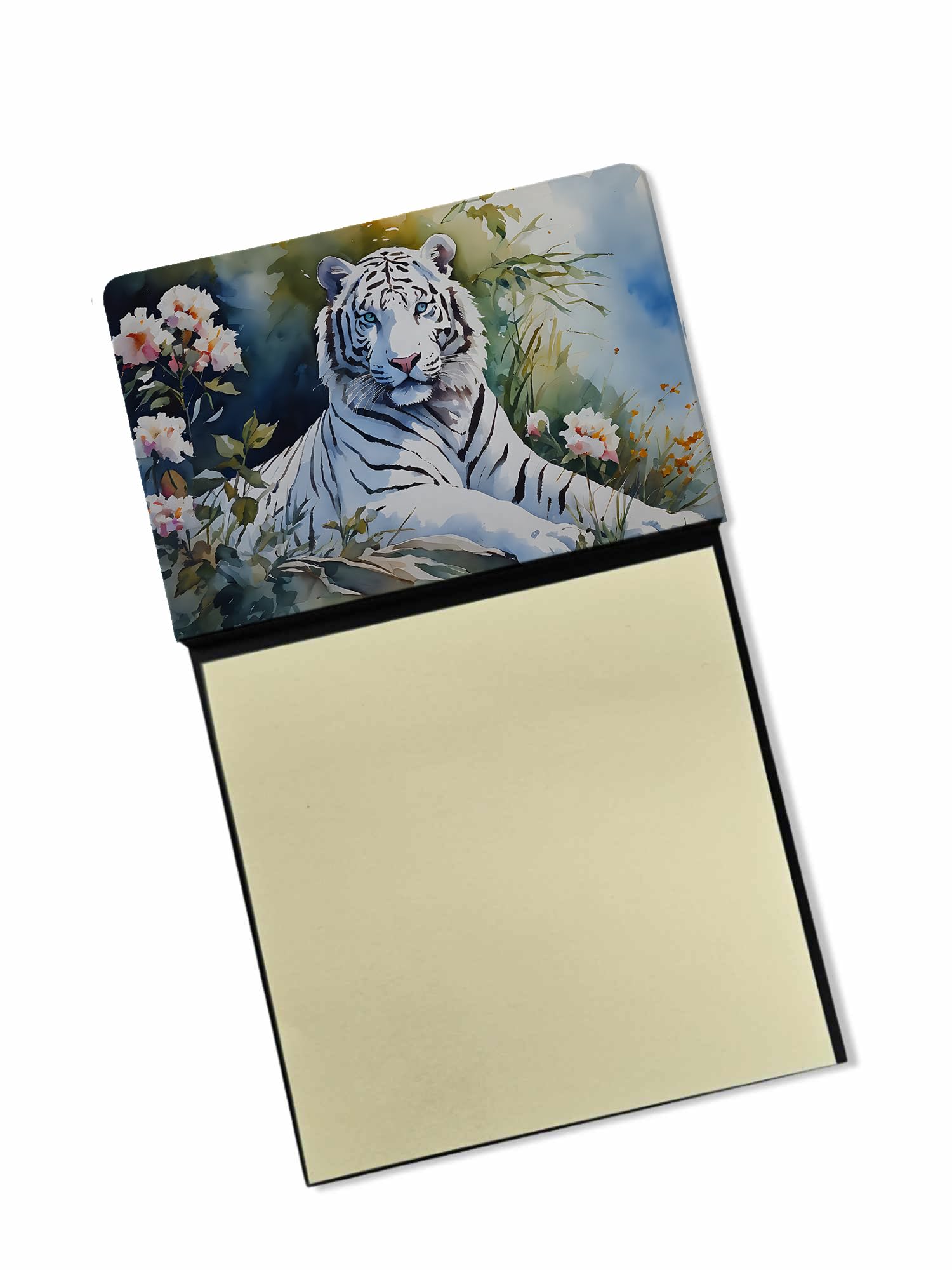 Carolines Treasures White Tiger Sticky Note Holder Refillable Dispenser Self-Sticky Note Pads, Memo Pads Blank Desk Accessories