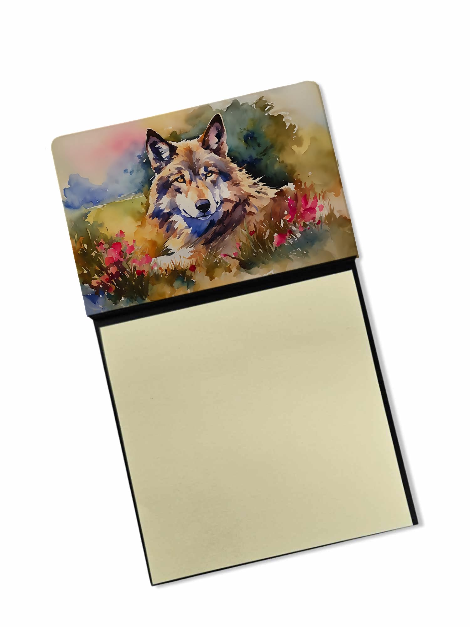 Carolines Treasures Wolves Wolf Sticky Note Holder Refillable Dispenser Self-Sticky Note Pads, Memo Pads Blank Desk Accessories