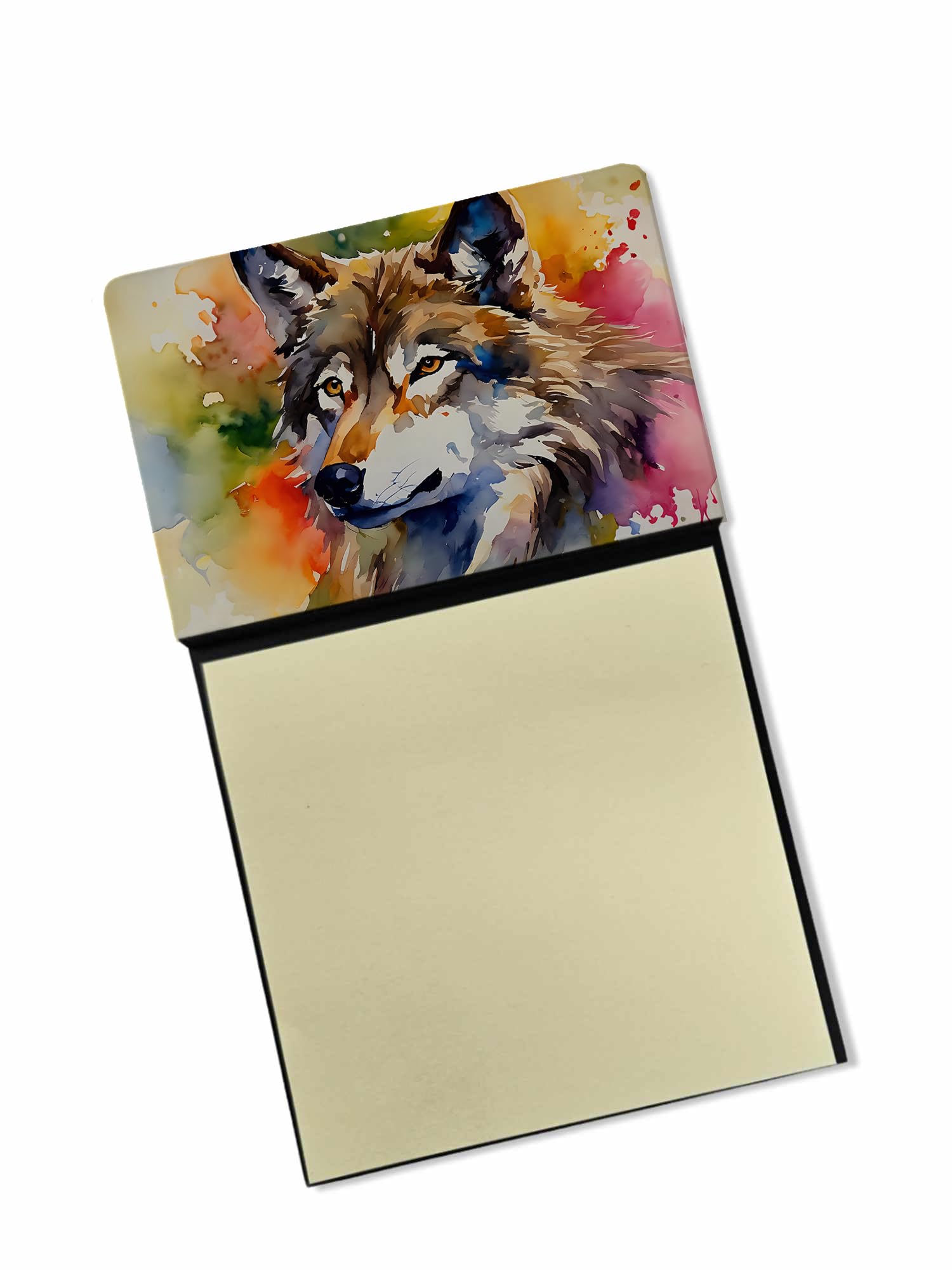 Carolines Treasures Wolves Wolf Sticky Note Holder Refillable Dispenser Self-Sticky Note Pads, Memo Pads Blank Desk Accessories