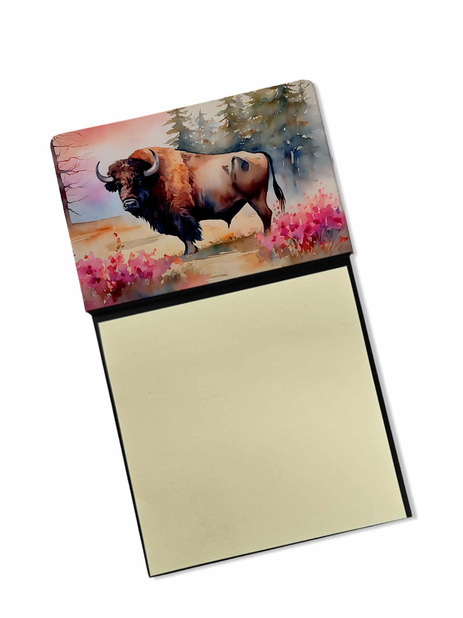 Carolines Treasures Wood Bison Sticky Note Holder Refillable Dispenser Self-Sticky Note Pads, Memo Pads Blank Desk Accessories