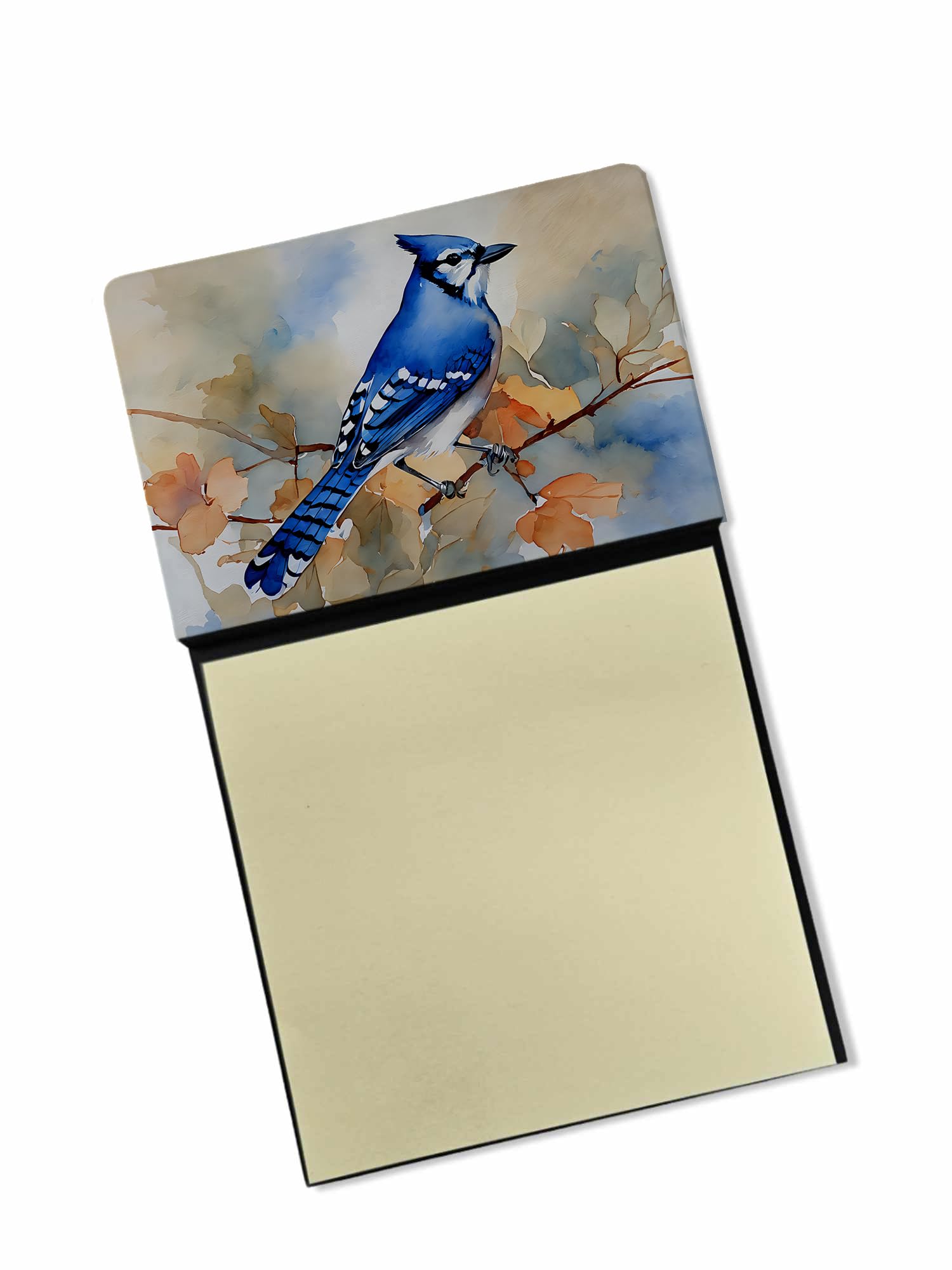 Carolines Treasures Blue Jay Sticky Note Holder Refillable Dispenser Self-Sticky Note Pads, Memo Pads Blank Desk Accessories