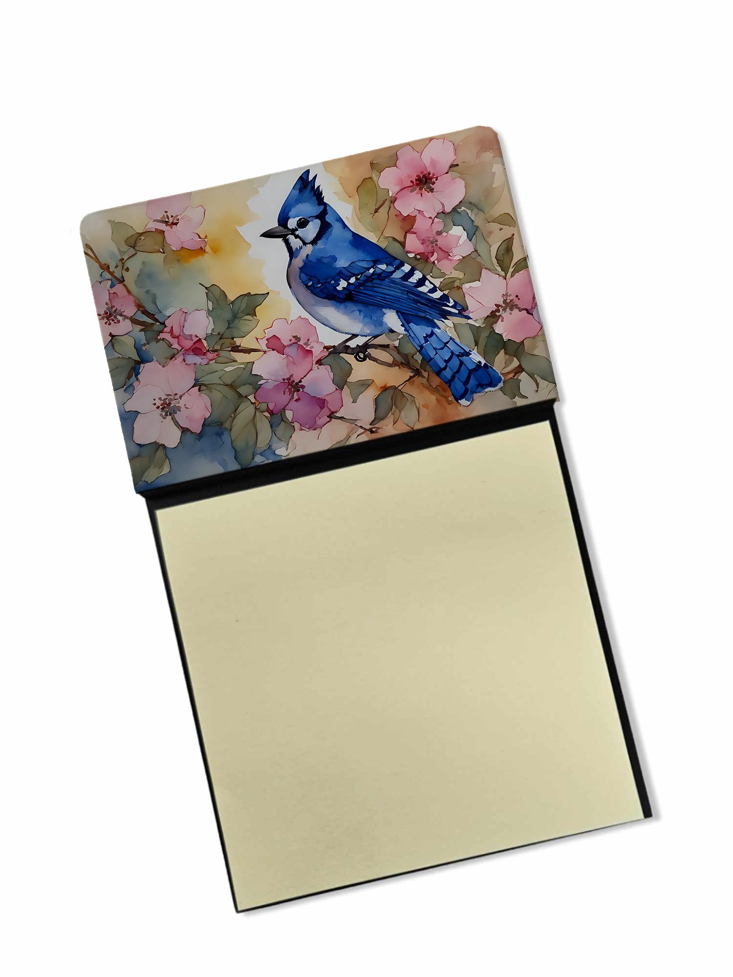 Carolines Treasures Blue Jay Sticky Note Holder Refillable Dispenser Self-Sticky Note Pads, Memo Pads Blank Desk Accessories