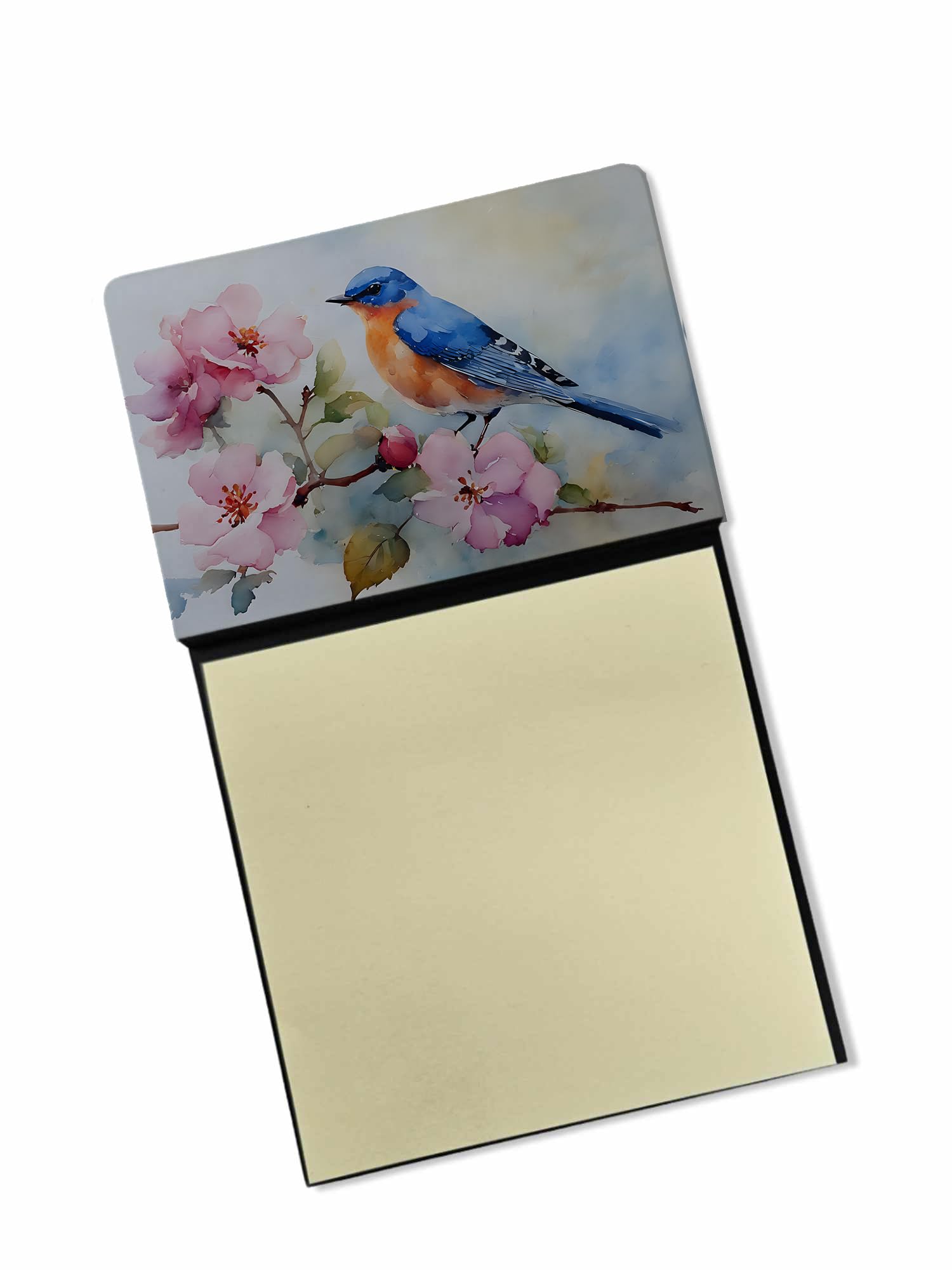 Carolines Treasures Bluebird Sticky Note Holder Refillable Dispenser Self-Sticky Note Pads, Memo Pads Blank Desk Accessories