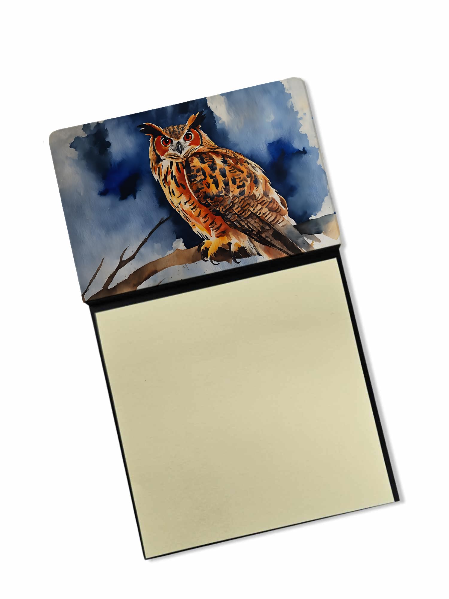 Carolines Treasures Eurasian Eagle Owl Sticky Note Holder Refillable Dispenser Self-Sticky Note Pads, Memo Pads Blank Desk Accessories