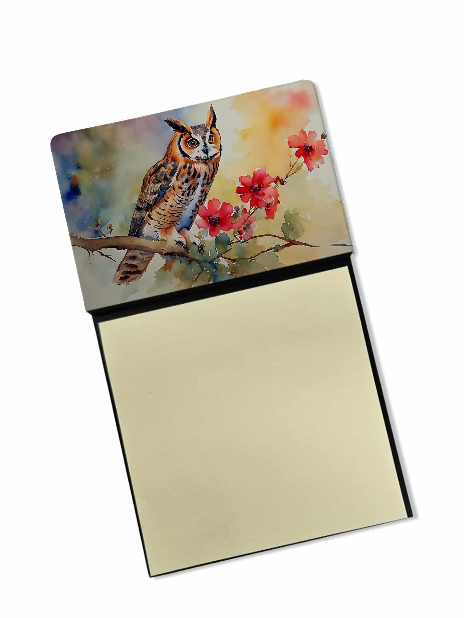 Carolines Treasures Long-Eared Owl Sticky Note Holder Refillable Dispenser Self-Sticky Note Pads, Memo Pads Blank Desk Accessories