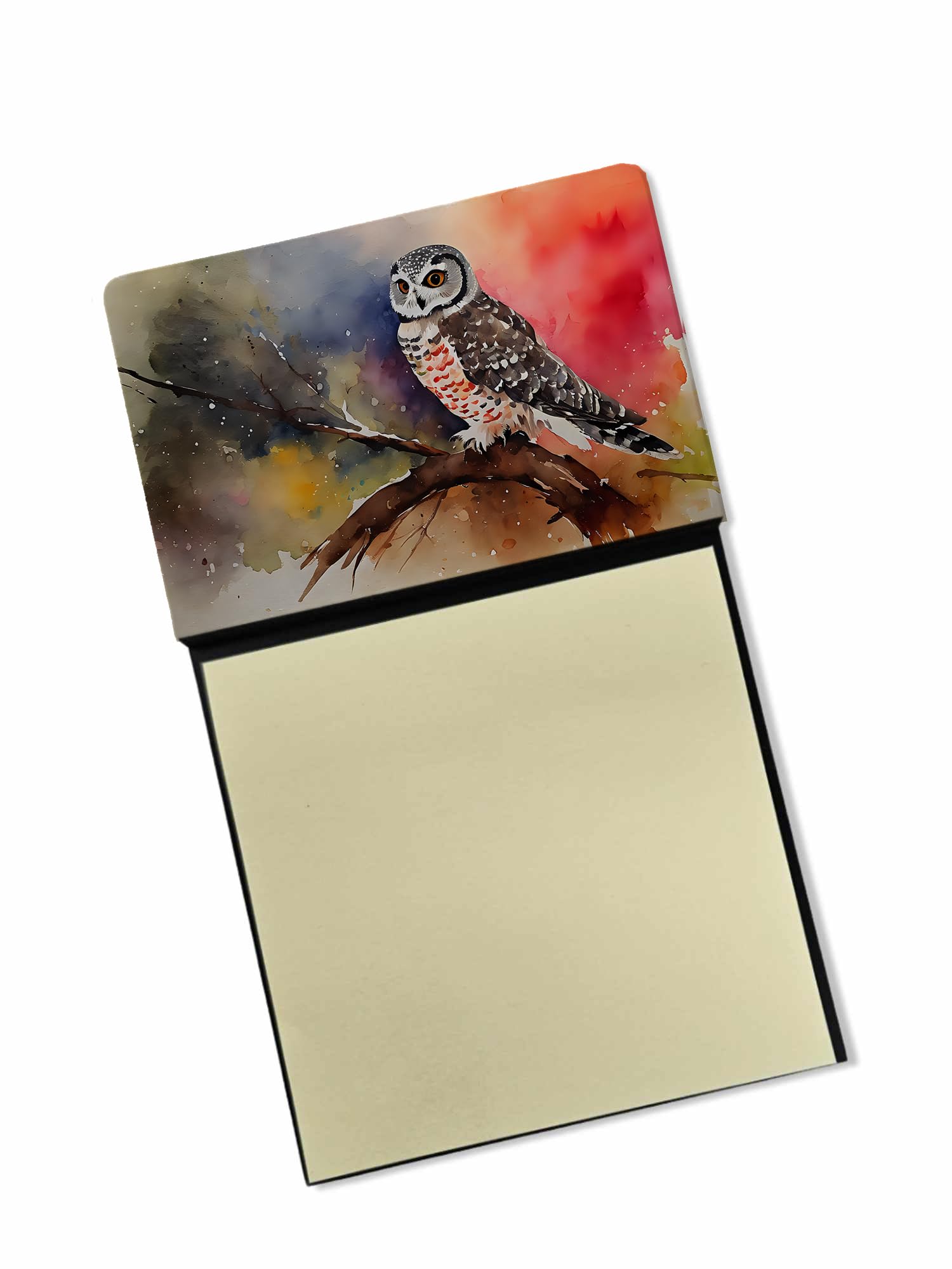 Carolines Treasures Northern Hawk Owl Sticky Note Holder Refillable Dispenser Self-Sticky Note Pads, Memo Pads Blank Desk Accessories