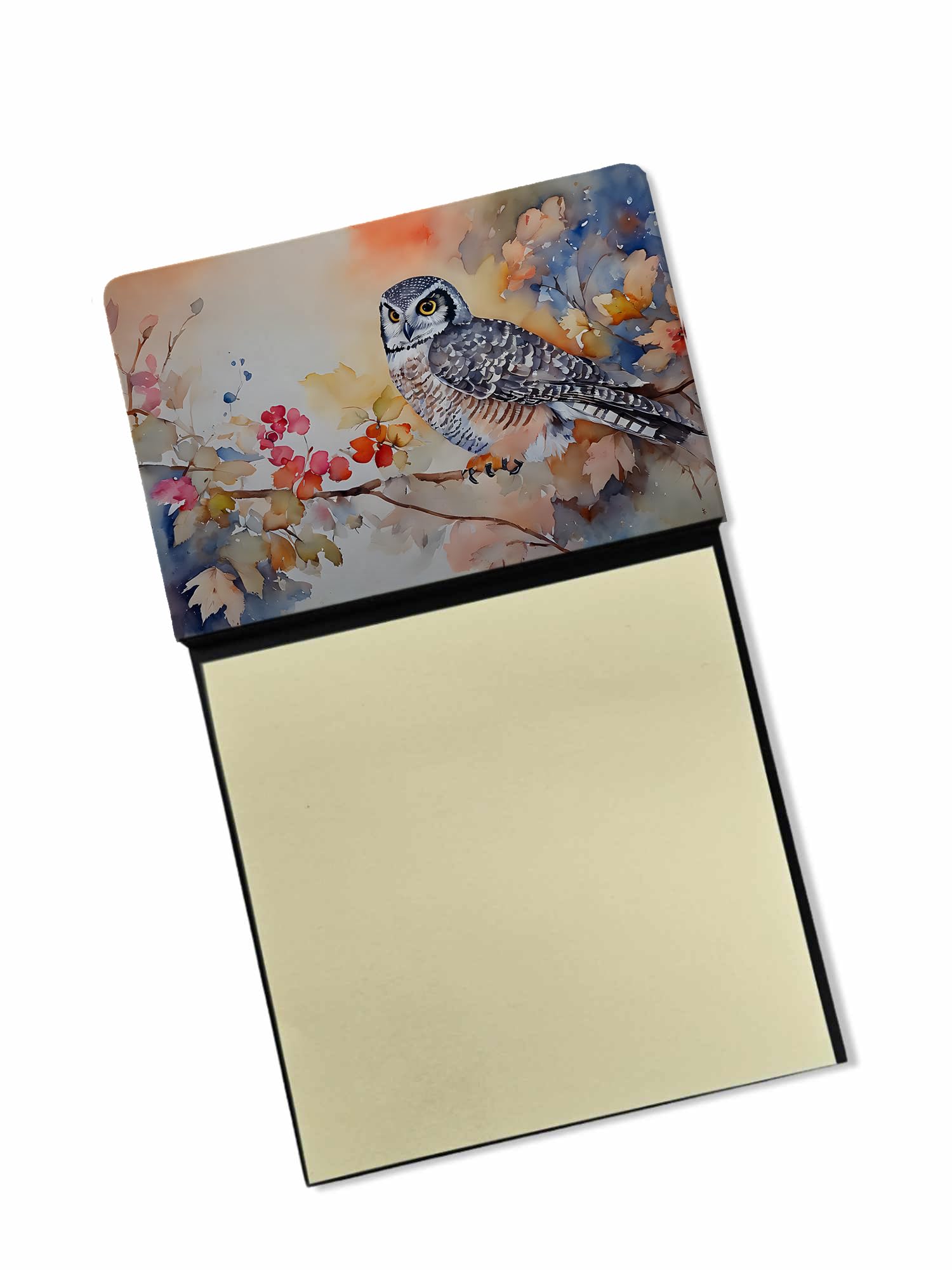 Carolines Treasures Northern Hawk Owl Sticky Note Holder Refillable Dispenser Self-Sticky Note Pads, Memo Pads Blank Desk Accessories