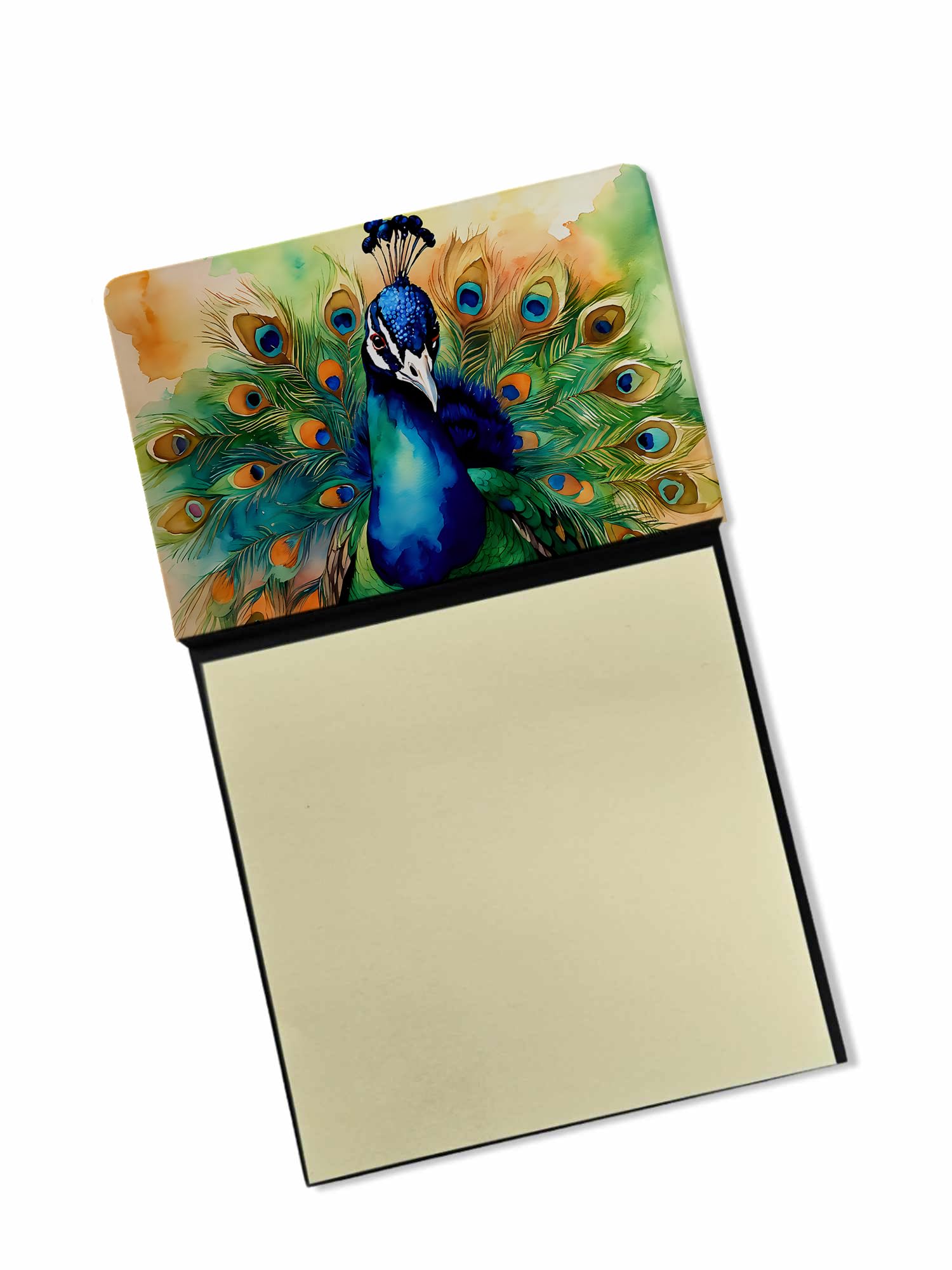 Carolines Treasures Peacock Sticky Note Holder Refillable Dispenser Self-Sticky Note Pads, Memo Pads Blank Desk Accessories